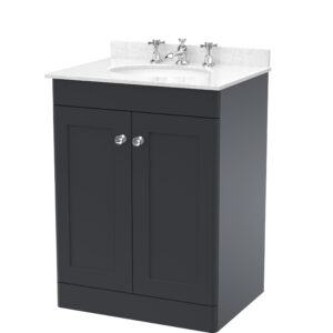 Nuie 600mm Floor Standing 2 Door Vanity & Marble Top 3TH CLC1425WR3