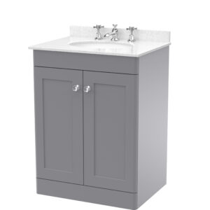Nuie 600mm Floor Standing 2 Door Vanity & Marble Top 3TH CLC225WR3