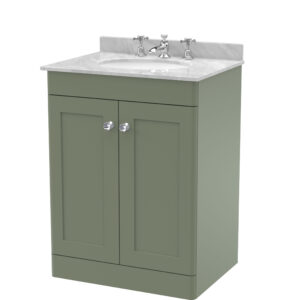 Nuie 600mm Floor Standing 2 Door Vanity & Marble Top 3TH CLC825GR3
