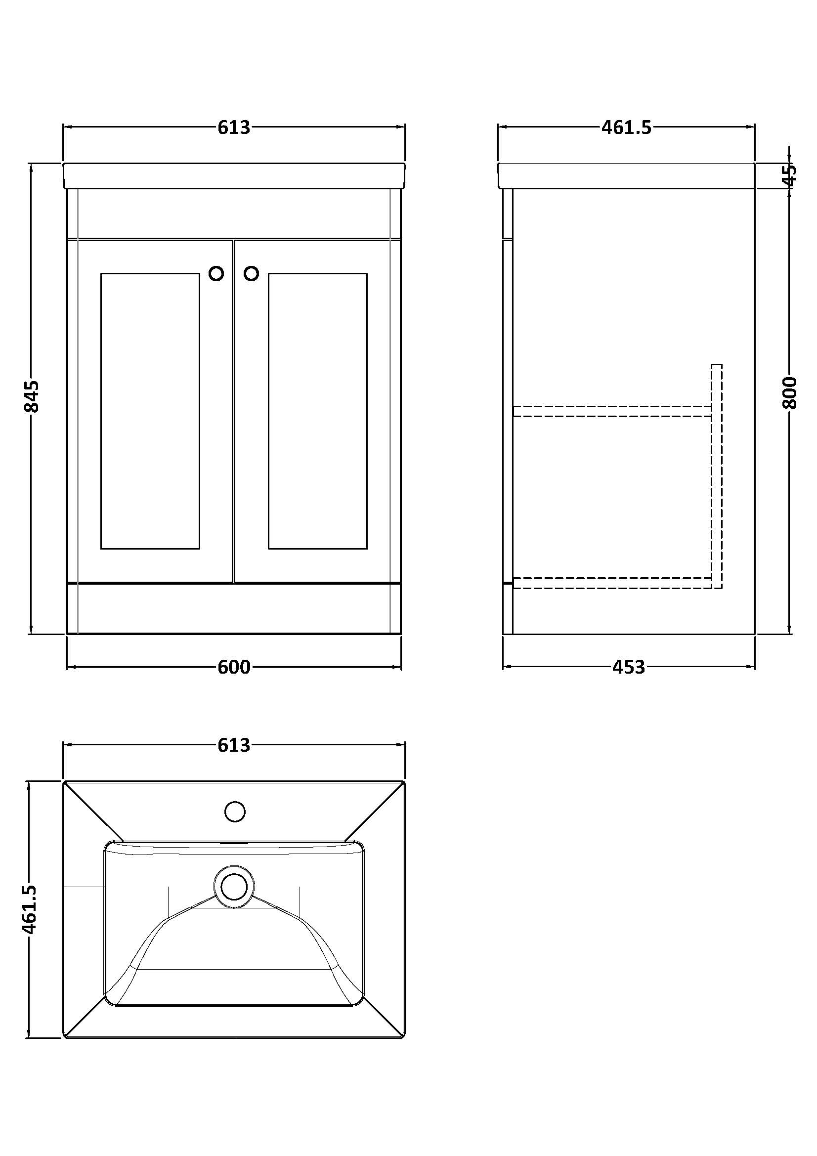 Nuie 600mm Floor Standing 2-Door Vanity with Basin - 1 Tap Hole CLC825L - Image 2