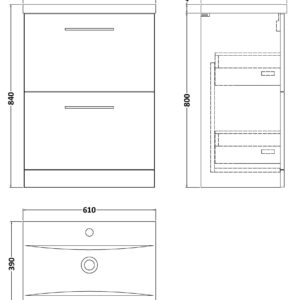 Nuie 600mm Floor Standing 2 Drawer Vanity & Basin 1 ARN2533A