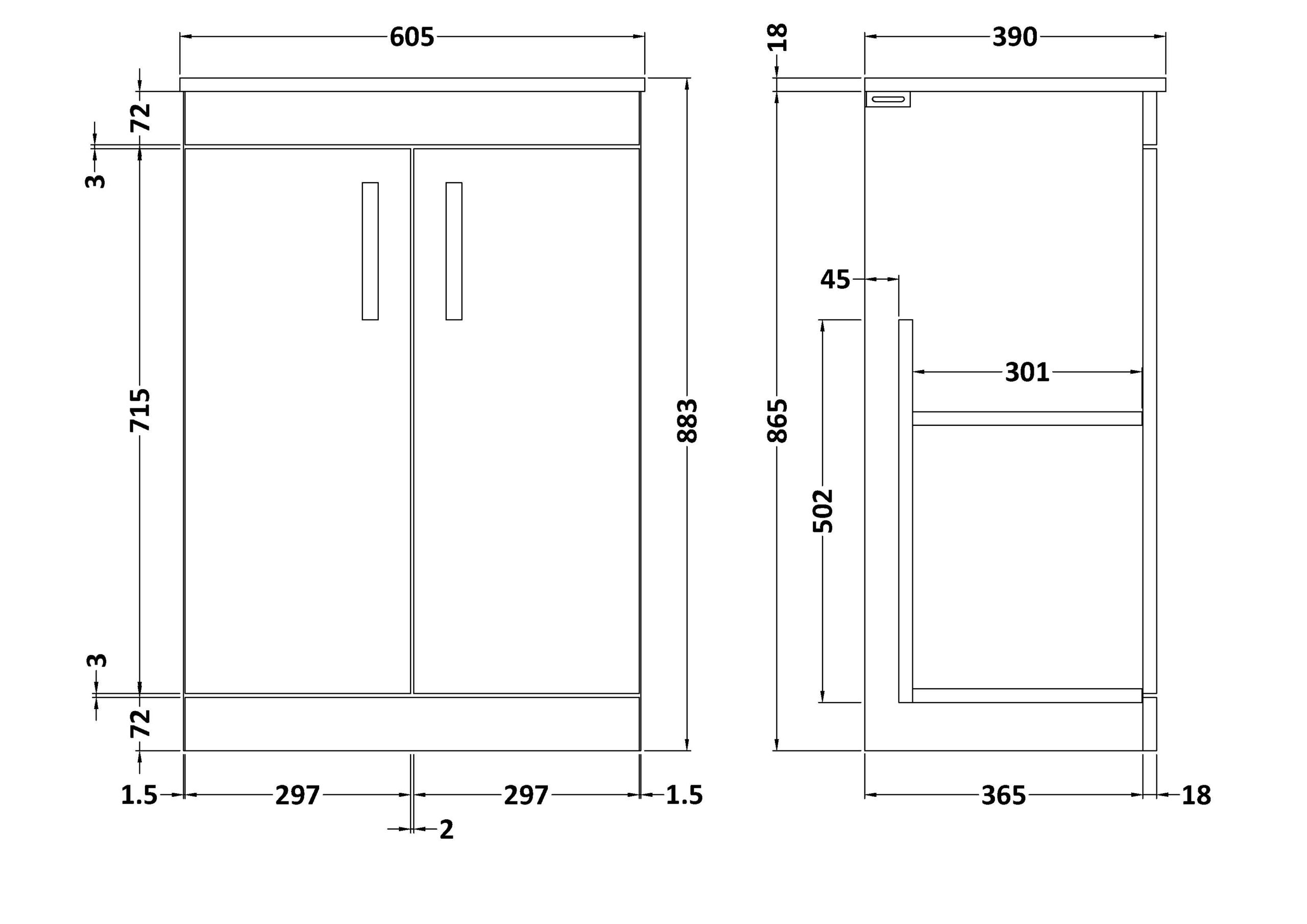 Nuie 600mm Floor Standing Vanity With Worktop ATH026W - Image 2