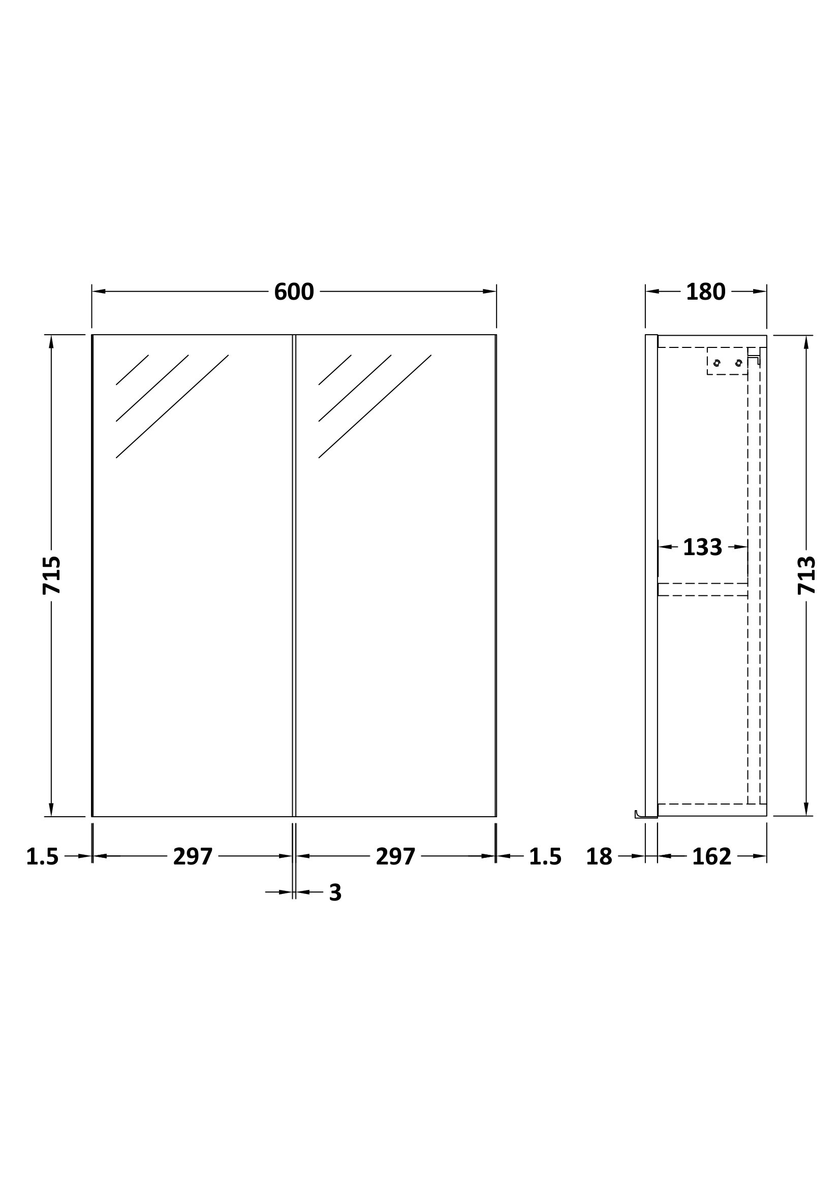 Nuie 600mm Mirror Unit (50/50) OFF617N - Image 3