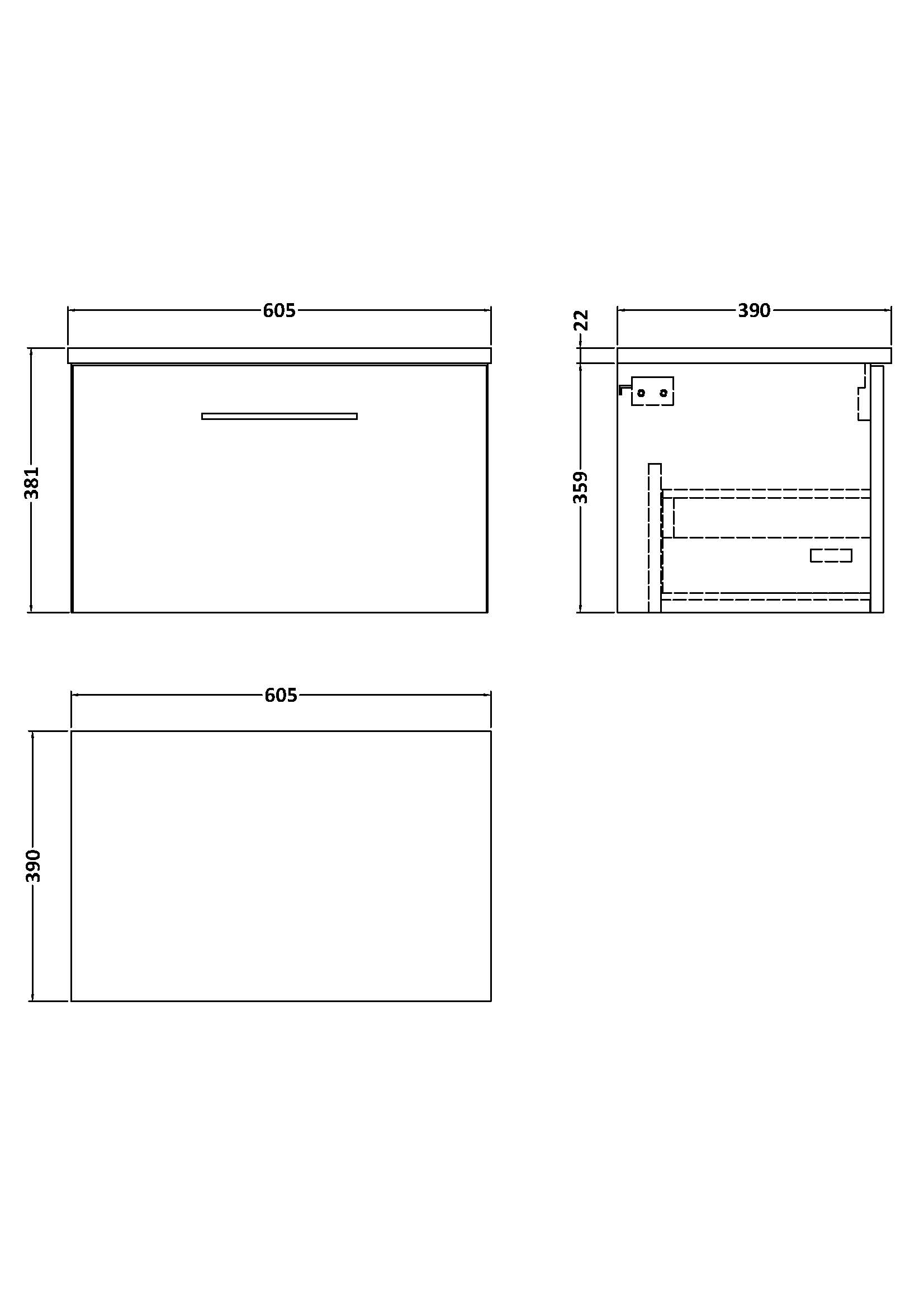 Nuie 600mm Wall Hung 1 Drawer Vanity & Laminate Top ARN122LSW - Image 2