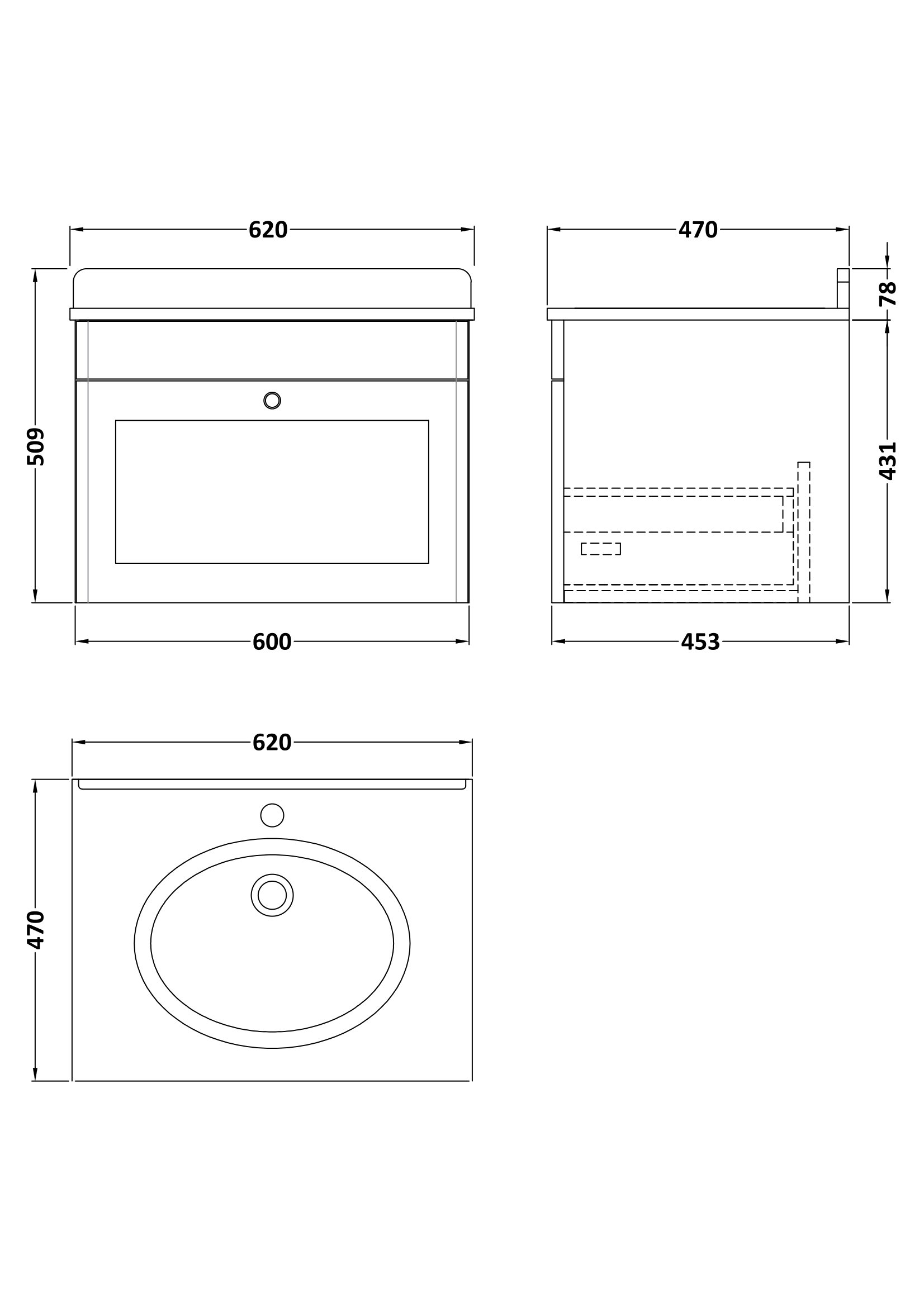 Nuie 600mm Wall Hung 1 Drawer Vanity & Marble Top 1TH CLC194BR1 - Image 2
