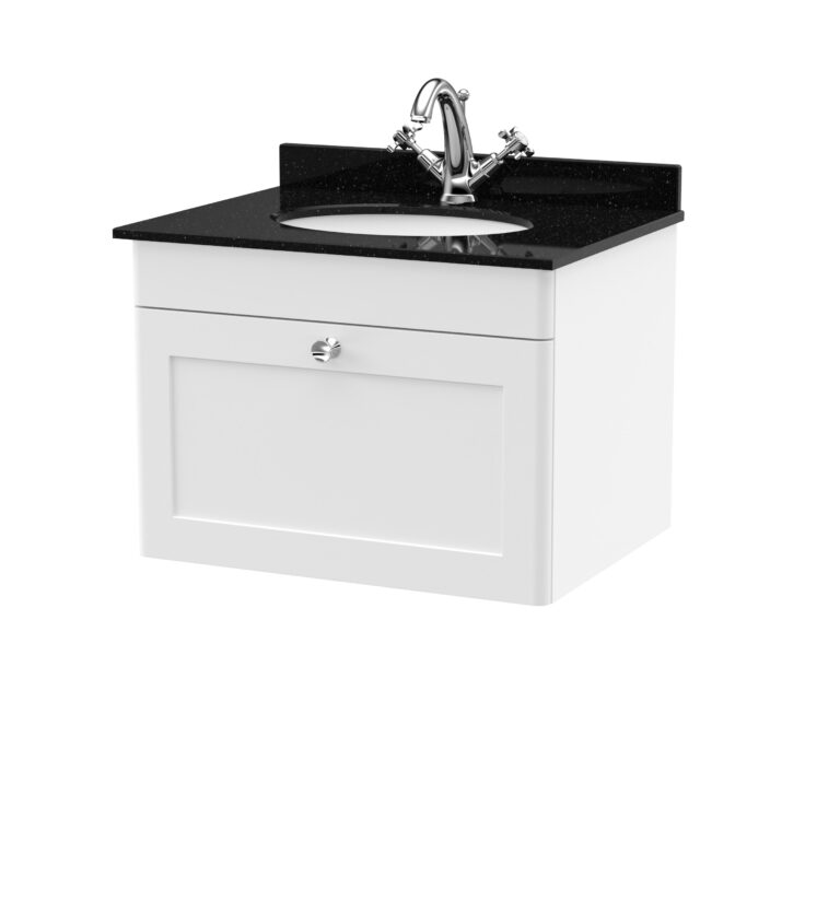 Nuie 600mm Wall Hung 1 Drawer Vanity & Marble Top 1TH CLC194BR1