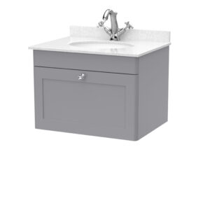 Nuie 600mm Wall Hung 1 Drawer Vanity & Marble Top 1TH CLC294WR1