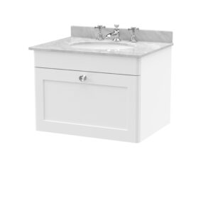 Nuie 600mm Wall Hung 1 Drawer Vanity & Marble Top 3TH CLC194GR3