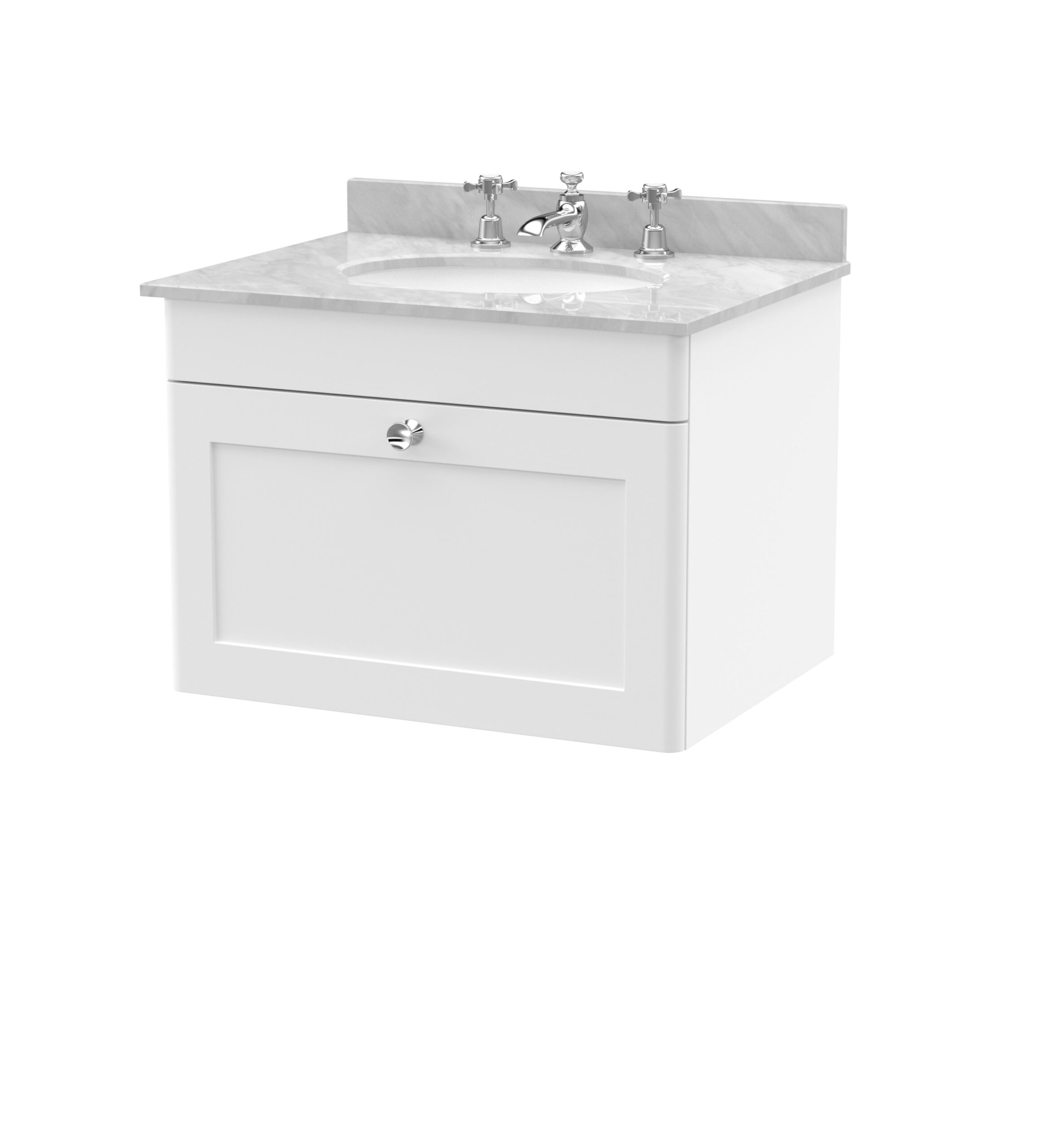 Nuie 600mm Wall Hung 1 Drawer Vanity & Marble Top 3TH CLC194GR3
