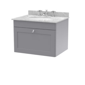 Nuie 600mm Wall Hung 1 Drawer Vanity & Marble Top 3TH CLC294GR3
