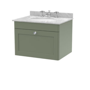 Nuie 600mm Wall Hung 1 Drawer Vanity & Marble Top 3TH CLC894GR3