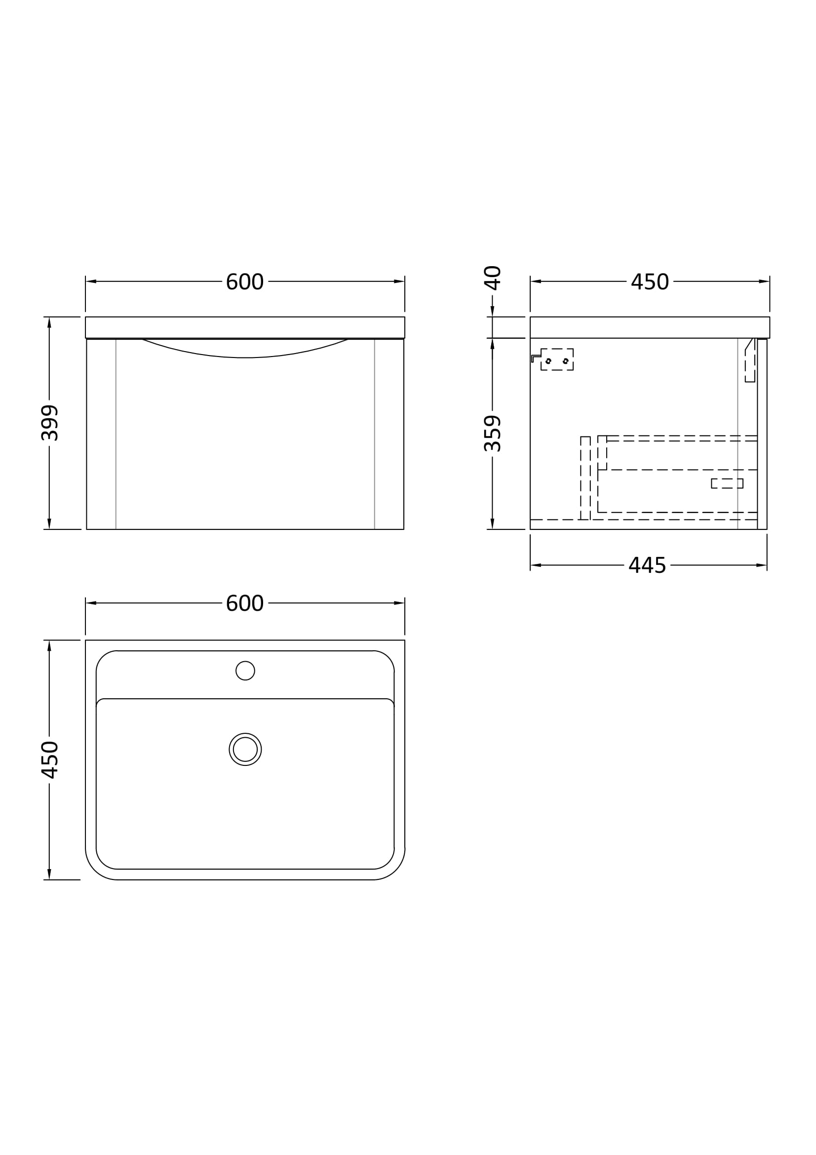 Nuie 600mm Wall Hung 1 Drawer Vanity & Polymarble Basin LUN805 - Image 3