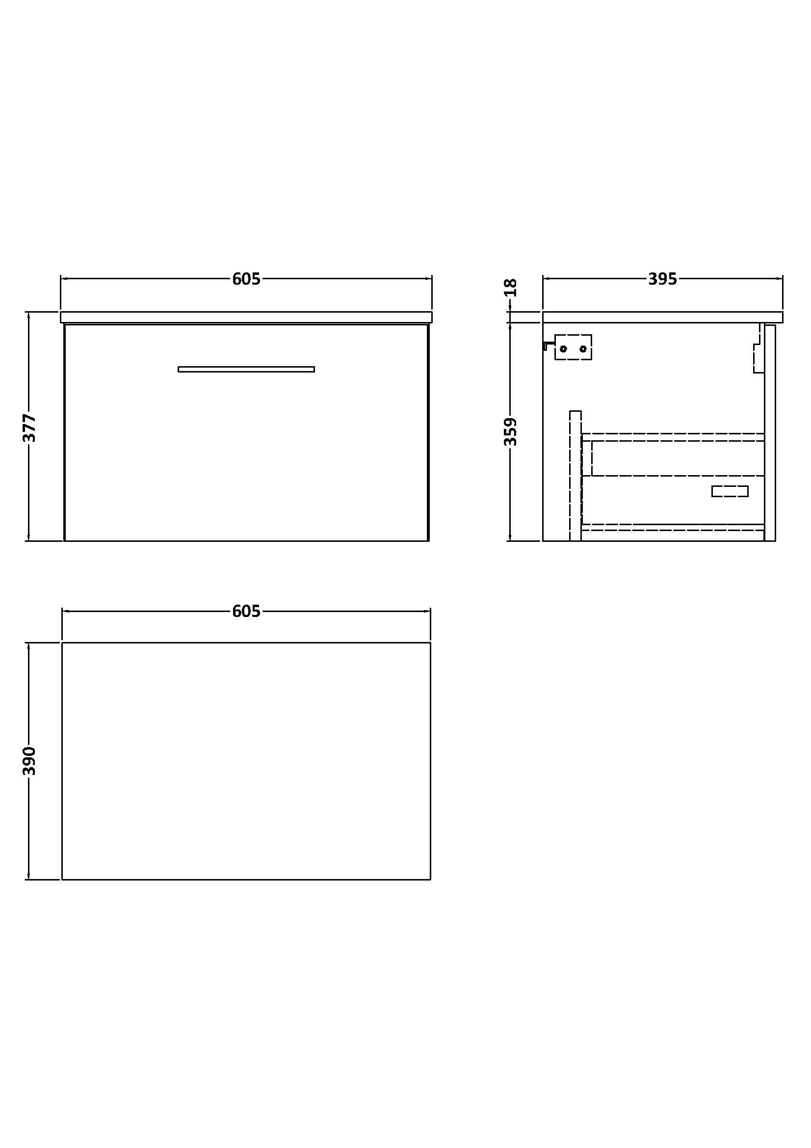 Nuie 600mm Wall Hung 1 Drawer Vanity & Worktop ARN2522W - Image 2