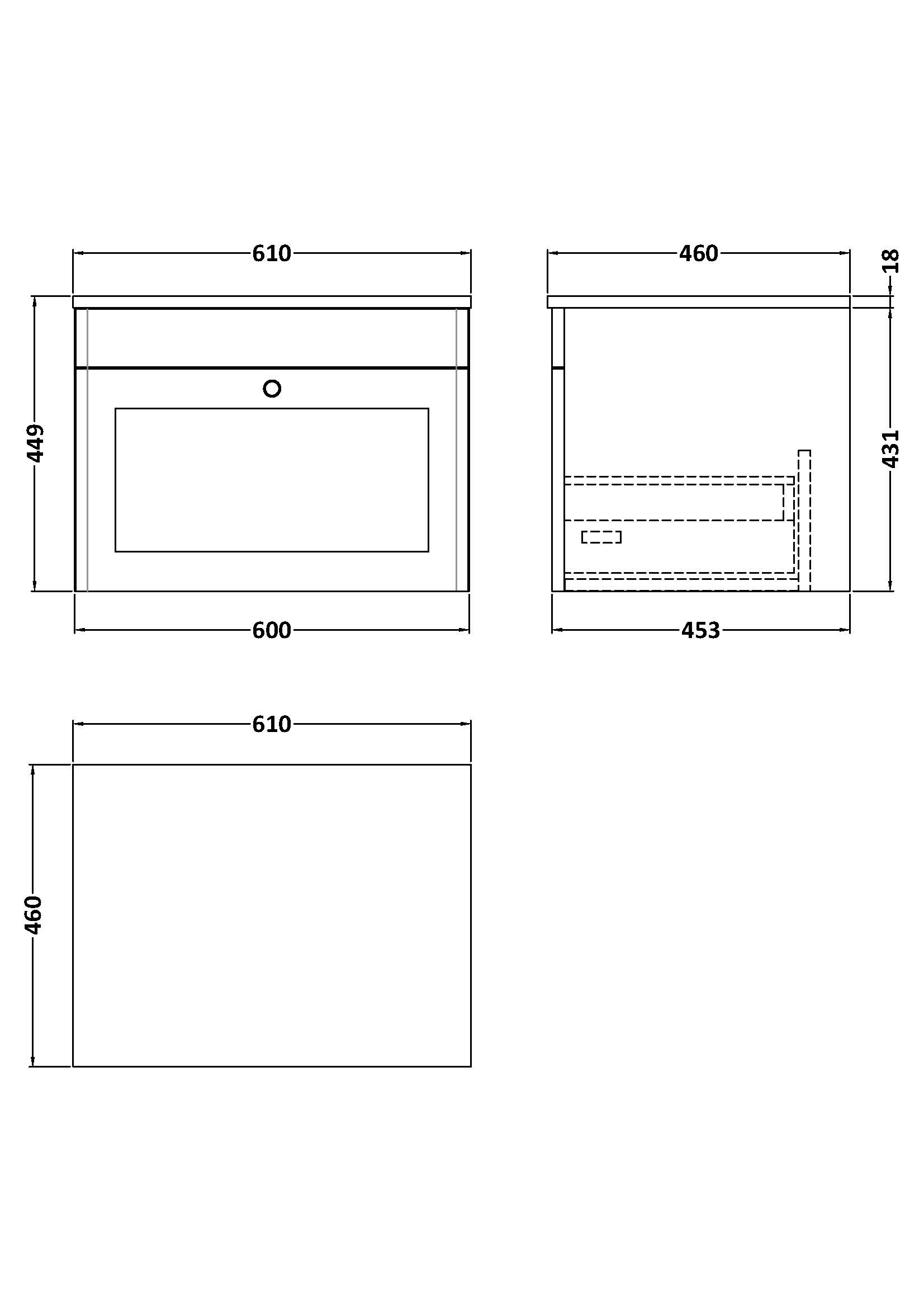 Nuie 600mm Wall Hung 1-Drawer Vanity with Marble Top CLC294CMT - Image 2