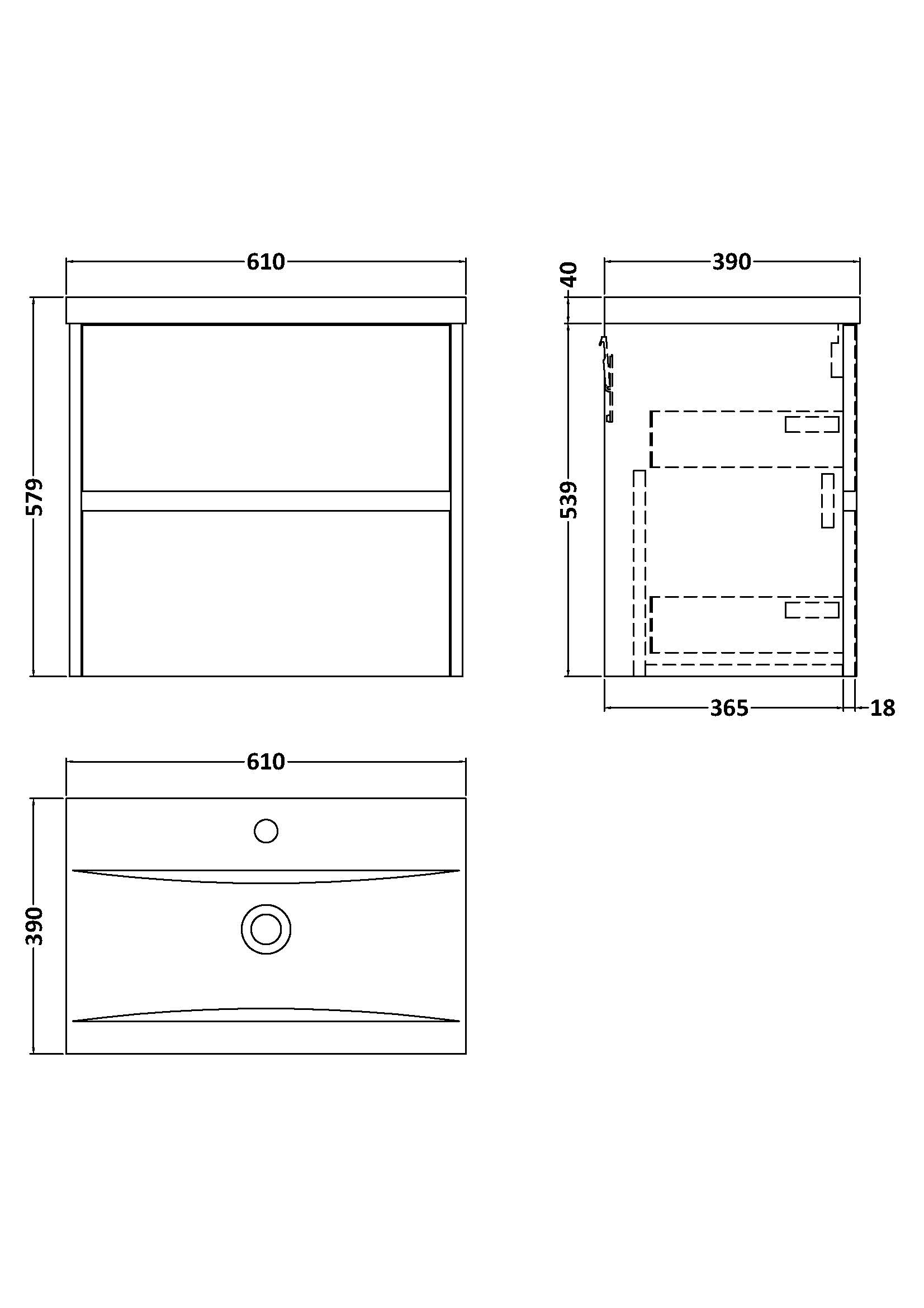 Nuie 600mm Wall Hung 2-Drawer Unit & Basin 1 HAV2904A - Image 3