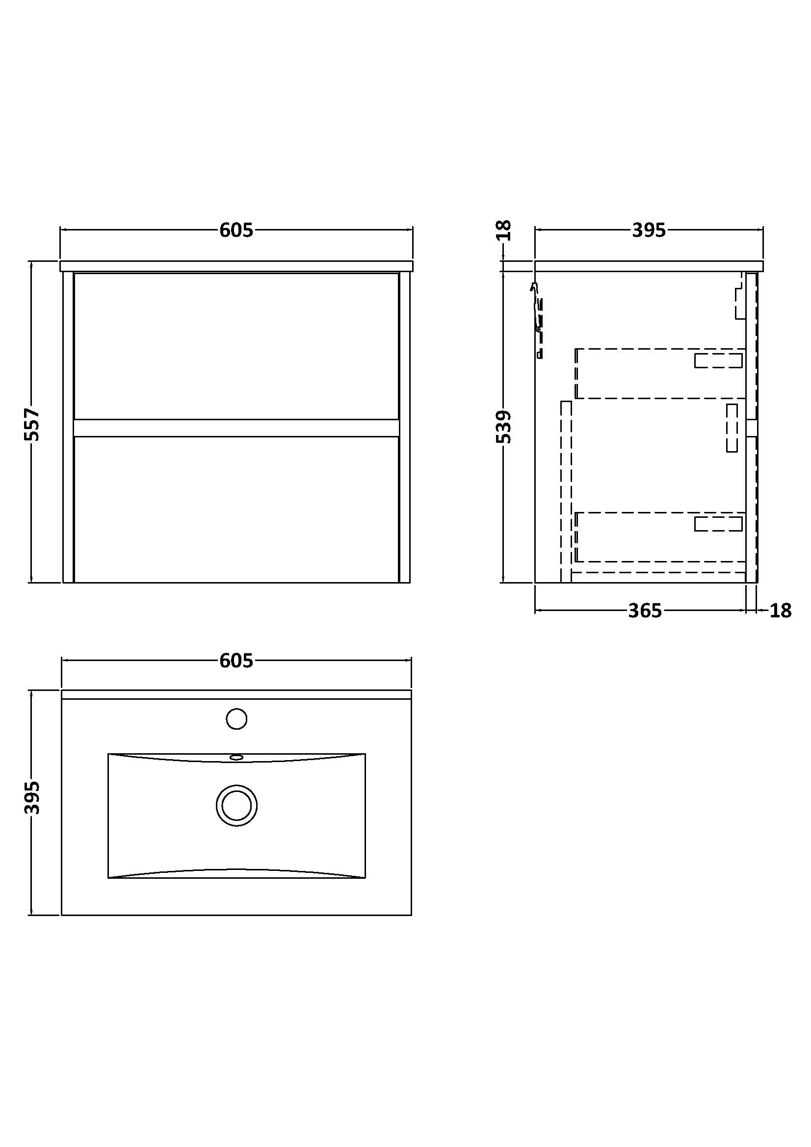 Nuie 600mm Wall Hung 2 Drawer Unit & Basin 2 HAV2204B - Image 3