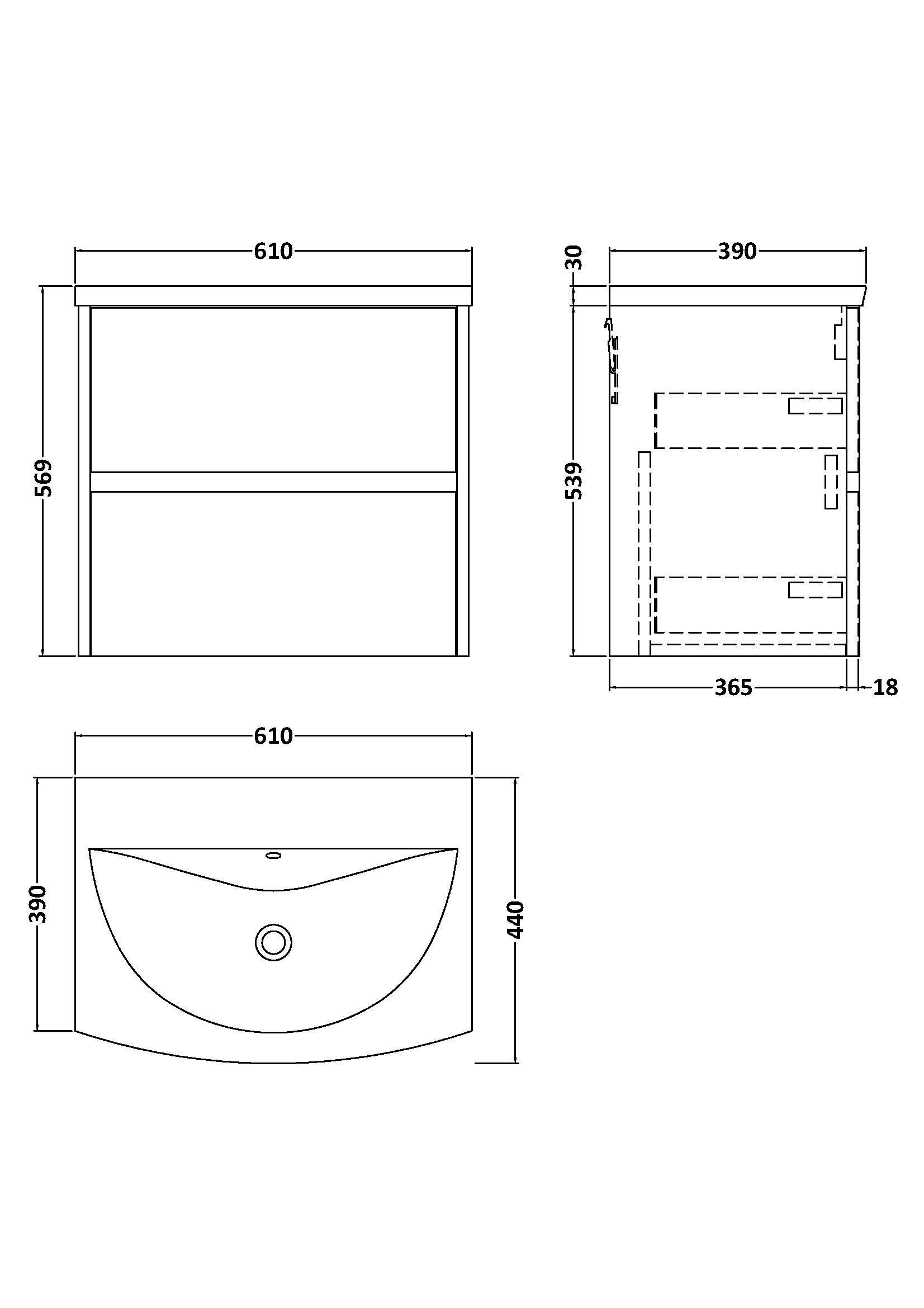Nuie 600mm Wall Hung 2 Drawer Unit & Basin 4 HAV804G - Image 3