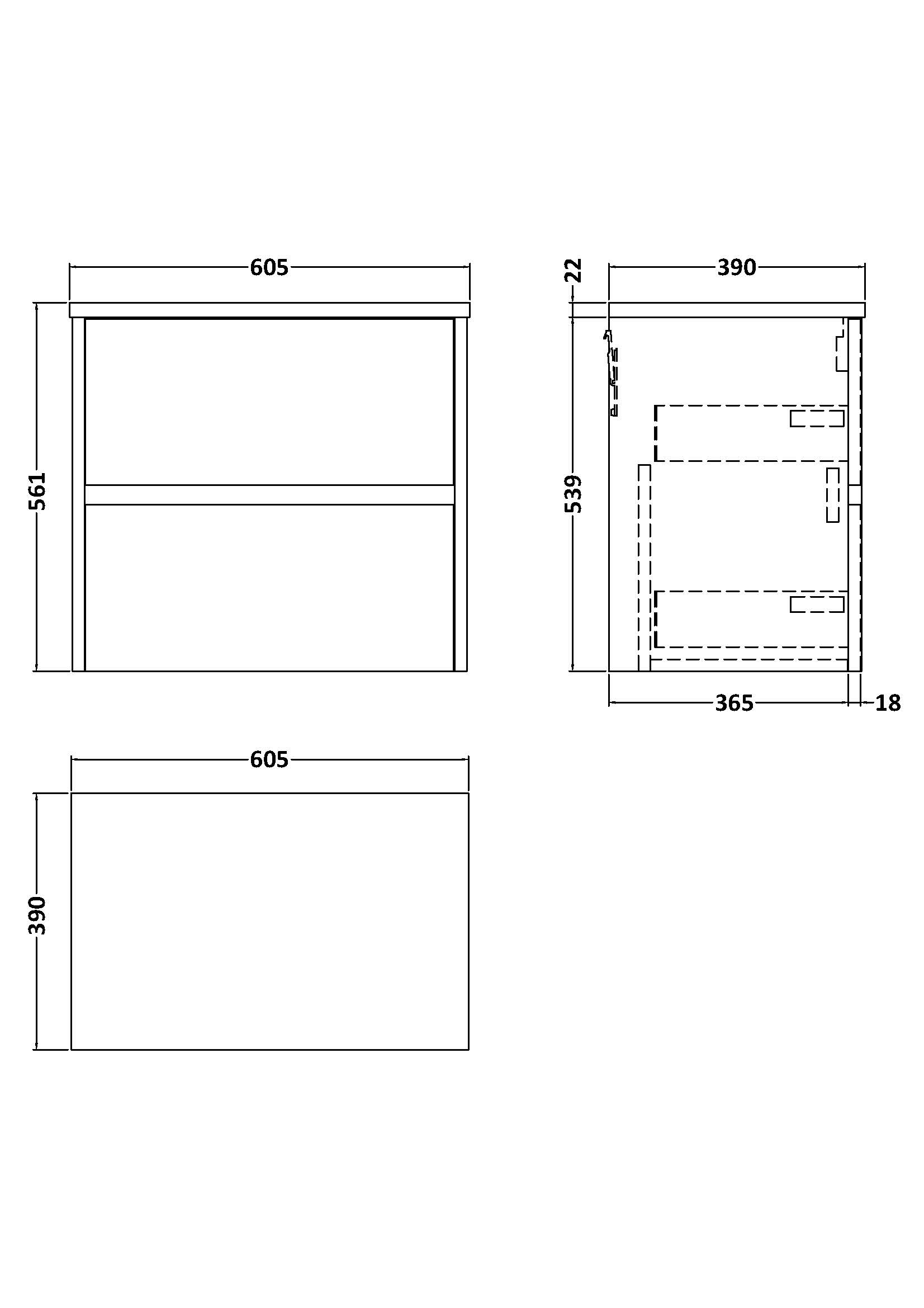 Nuie 600mm Wall Hung 2 Drawer Unit & Worktop HAV2304LSB - Image 2