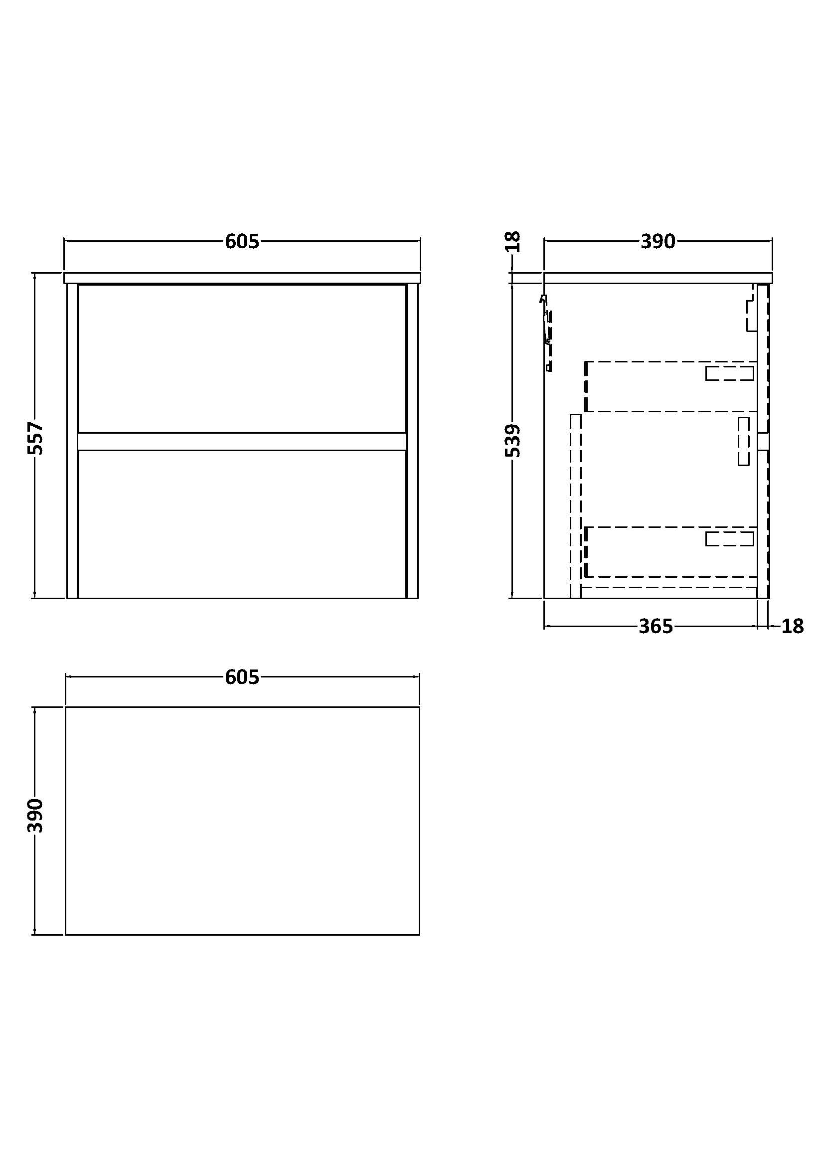 Nuie 600mm Wall Hung 2 Drawer Unit & Worktop HAV2304W - Image 2