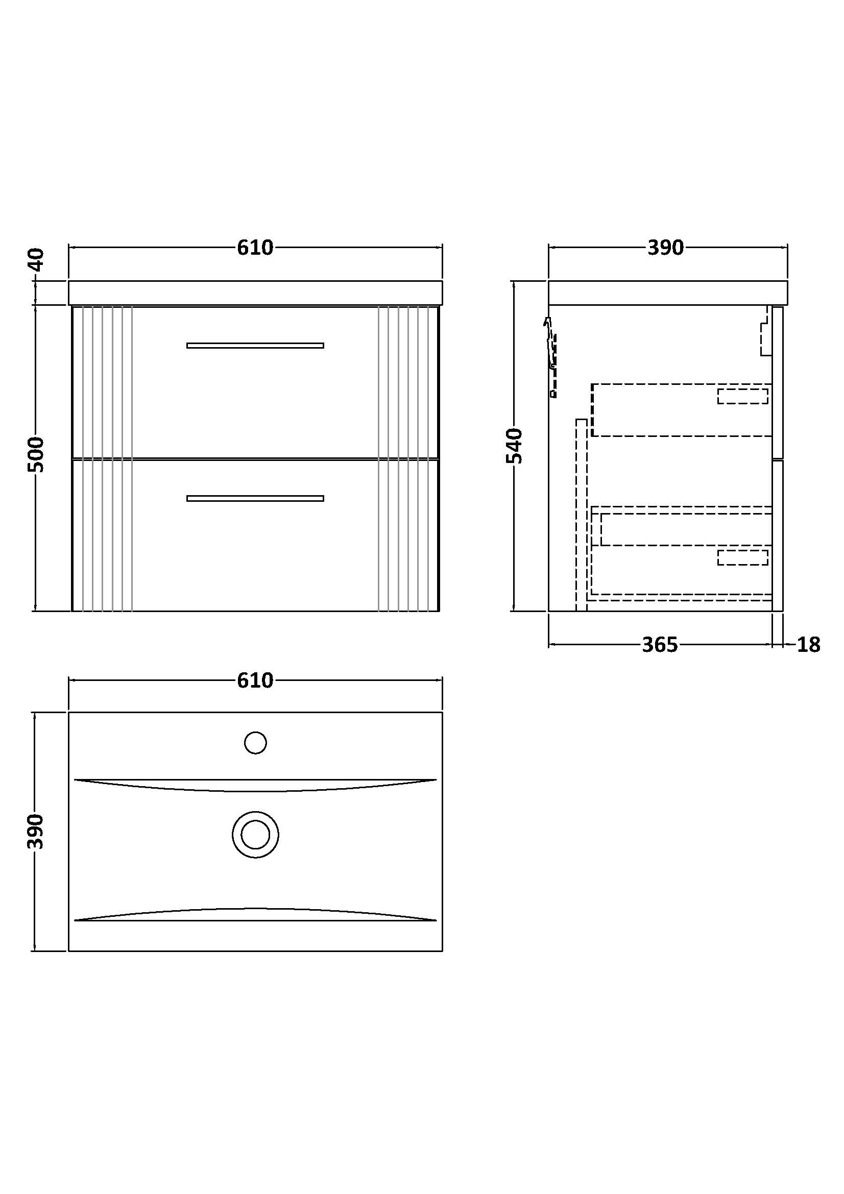 Nuie 600mm Wall Hung 2 Drawer Vanity & Basin 1 DPF393A - Image 4