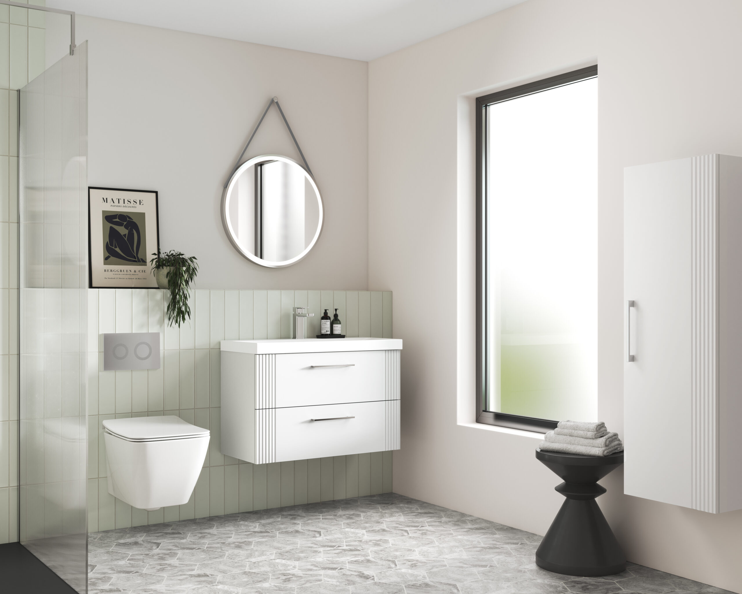 Nuie 600mm Wall Hung 2 Drawer Vanity & Basin 2 DPF193B - Image 2