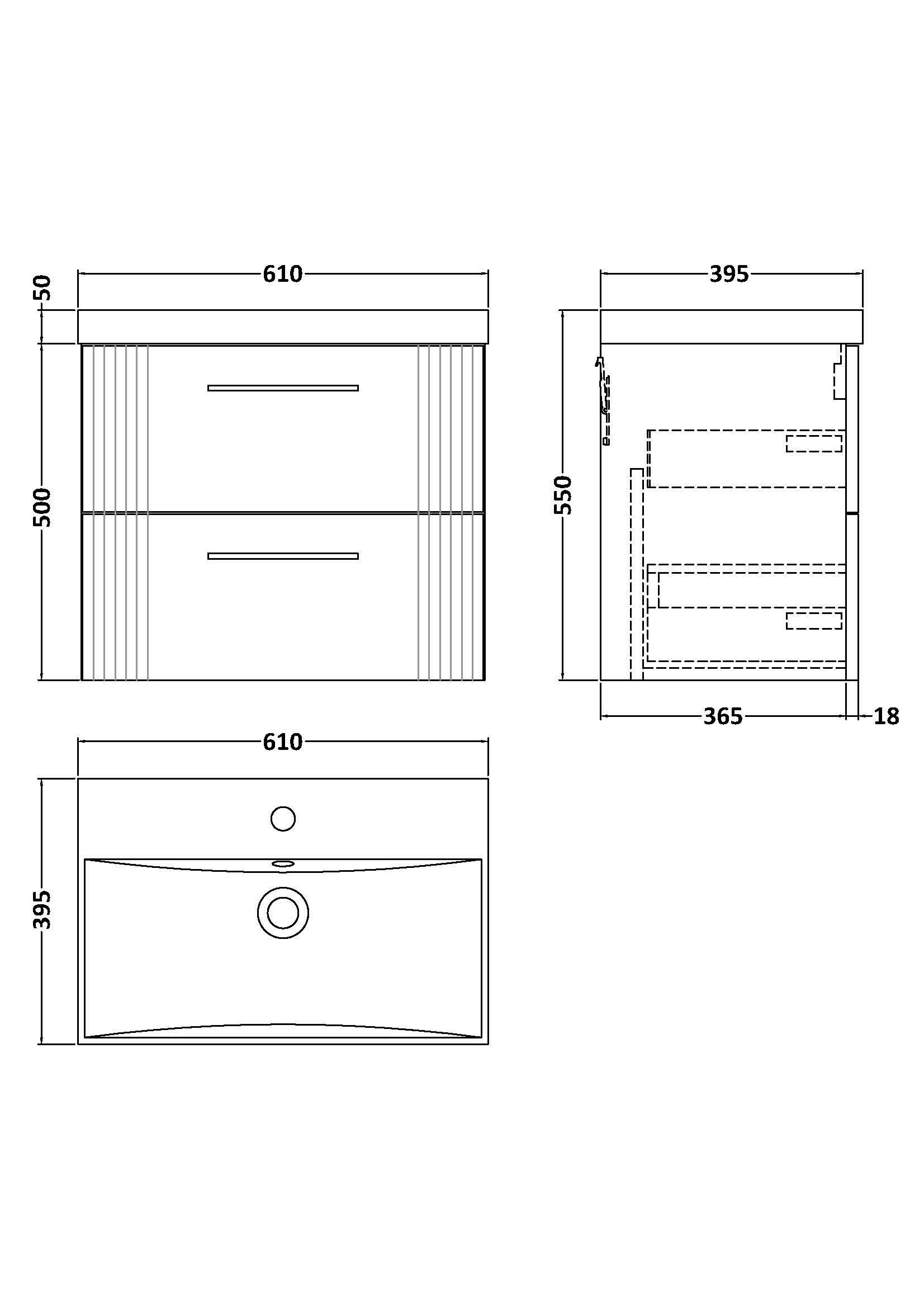 Nuie 600mm Wall Hung 2 Drawer Vanity & Basin 3 DPF193D - Image 4