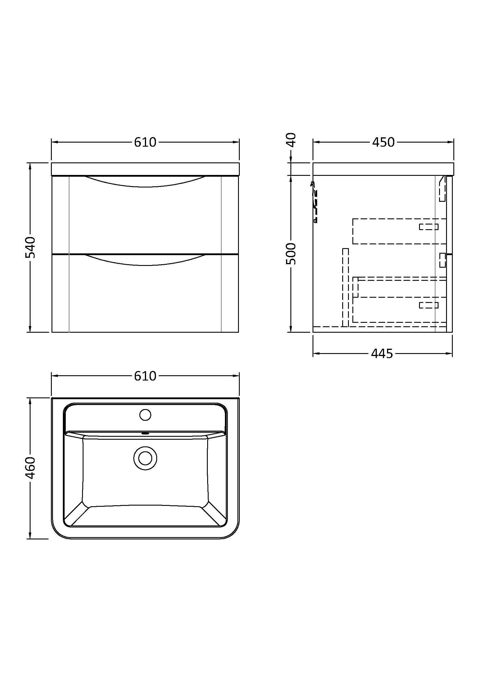 Nuie 600mm Wall Hung 2 Drawer Vanity & Ceramic Basin LUN102A - Image 3