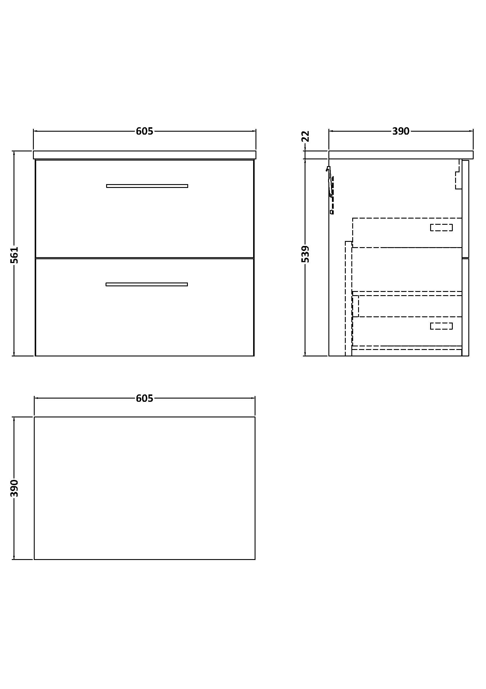 Nuie 600mm Wall Hung 2 Drawer Vanity & Laminate Top ARN624LSB - Image 2