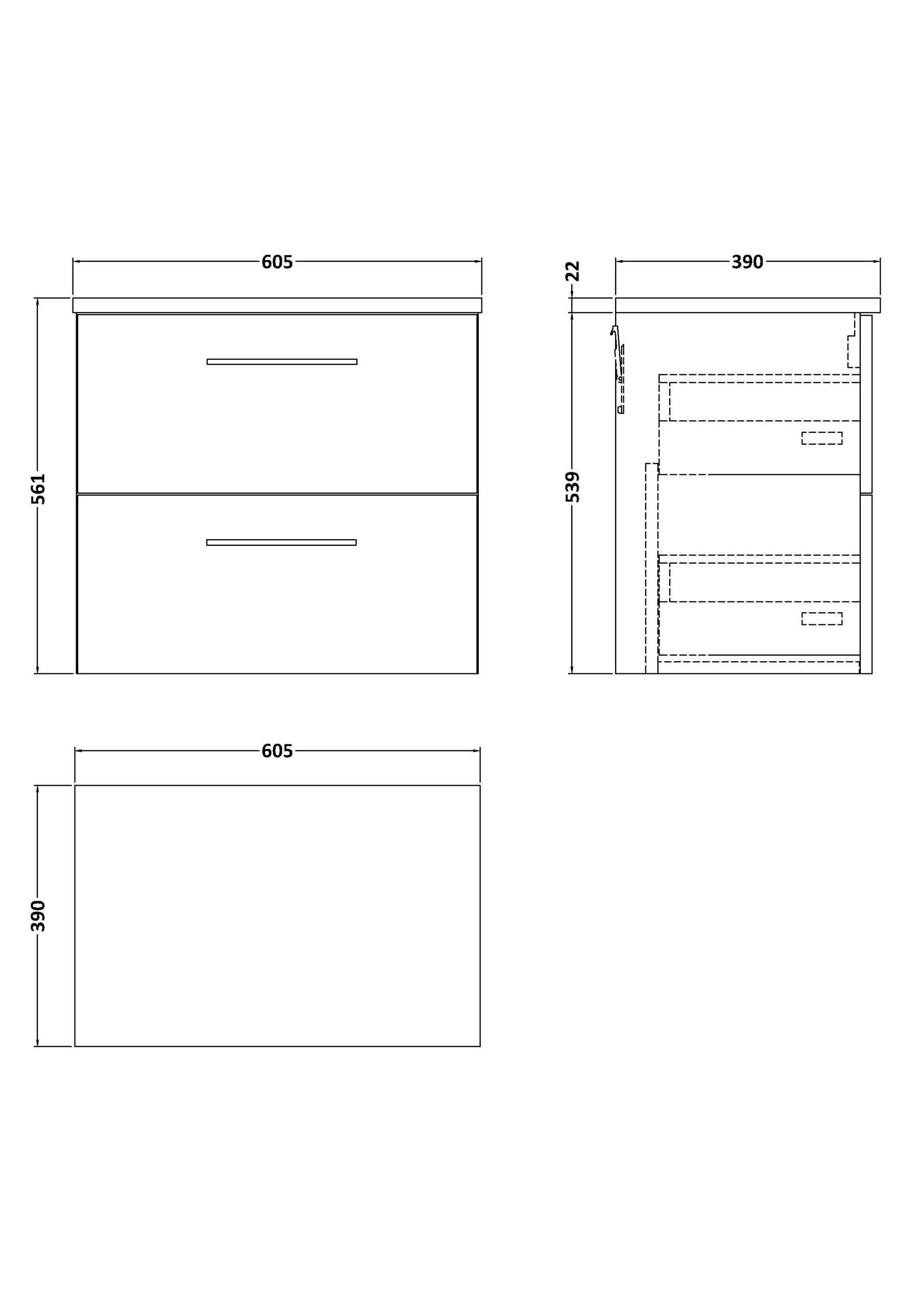 Nuie 600mm Wall Hung 2 Drawer Vanity & Laminate Top ARN824LBG - Image 2