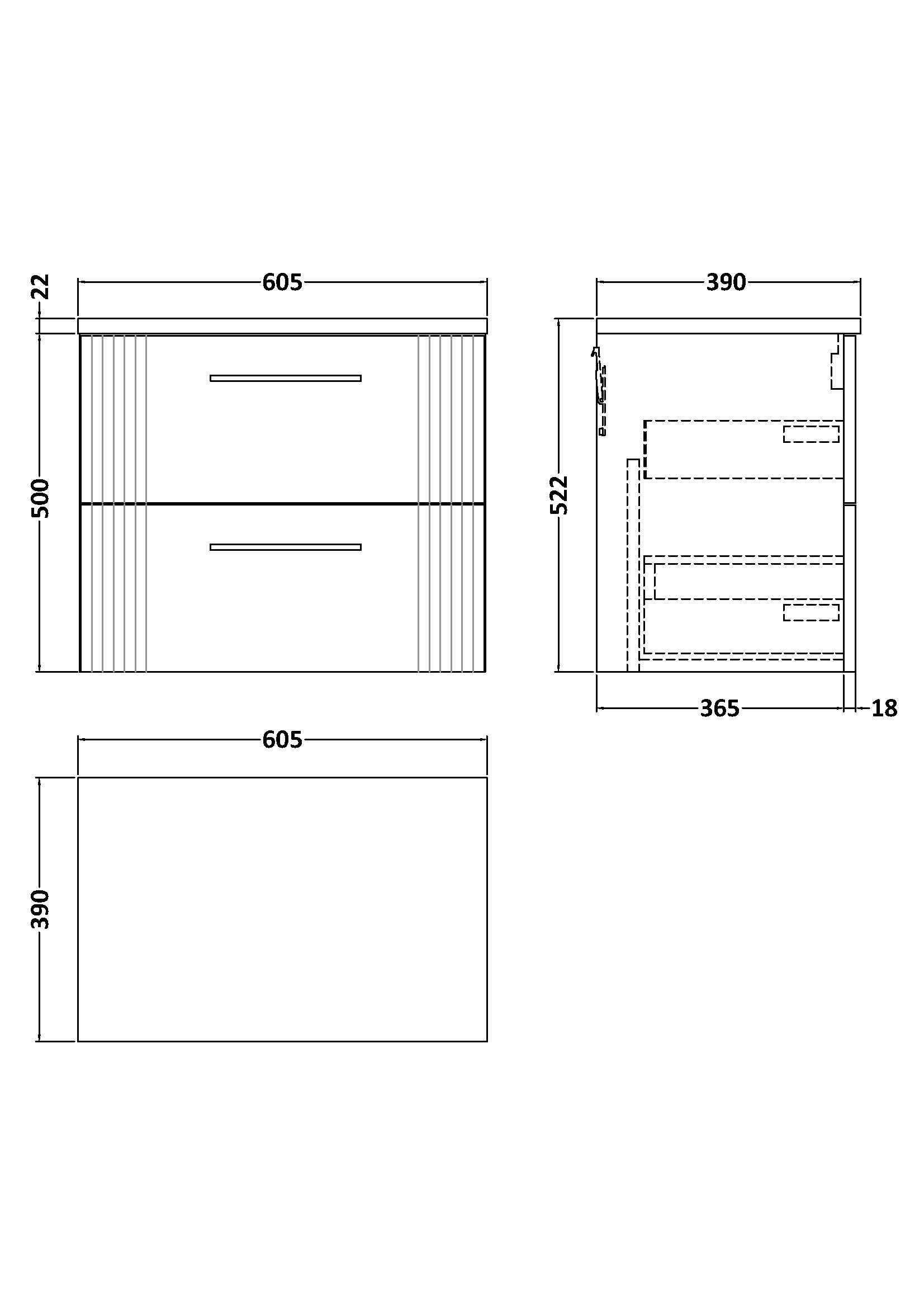 Nuie 600mm Wall Hung 2 Drawer Vanity & Laminate Top DPF293LSW - Image 2
