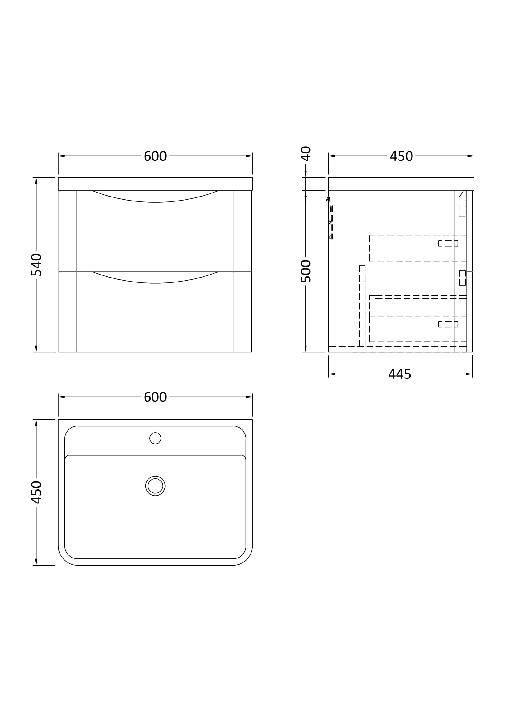 Nuie 600mm Wall Hung 2 Drawer Vanity & Polymarble Basin LUN302 - Image 3