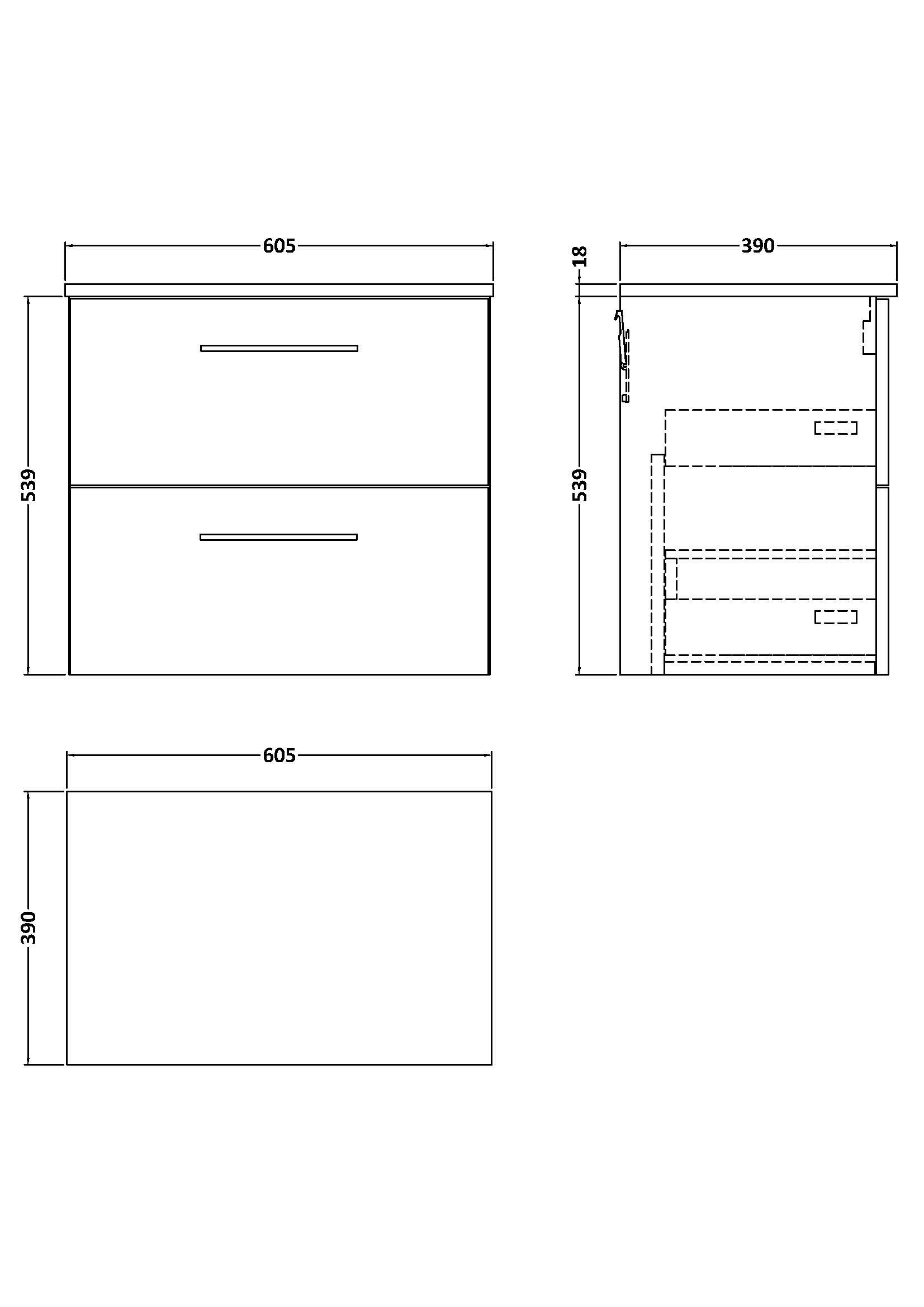 Nuie 600mm Wall Hung 2 Drawer Vanity & Worktop ARN2524W - Image 2