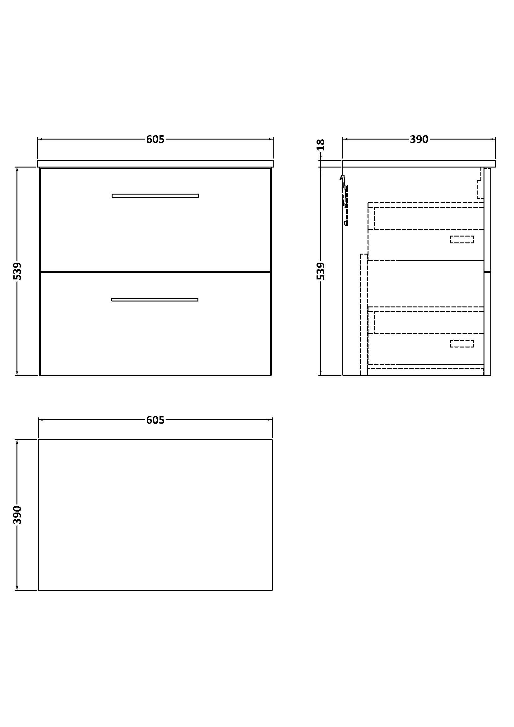 Nuie 600mm Wall Hung 2-Drawer Vanity & Worktop ARN2924W - Image 2