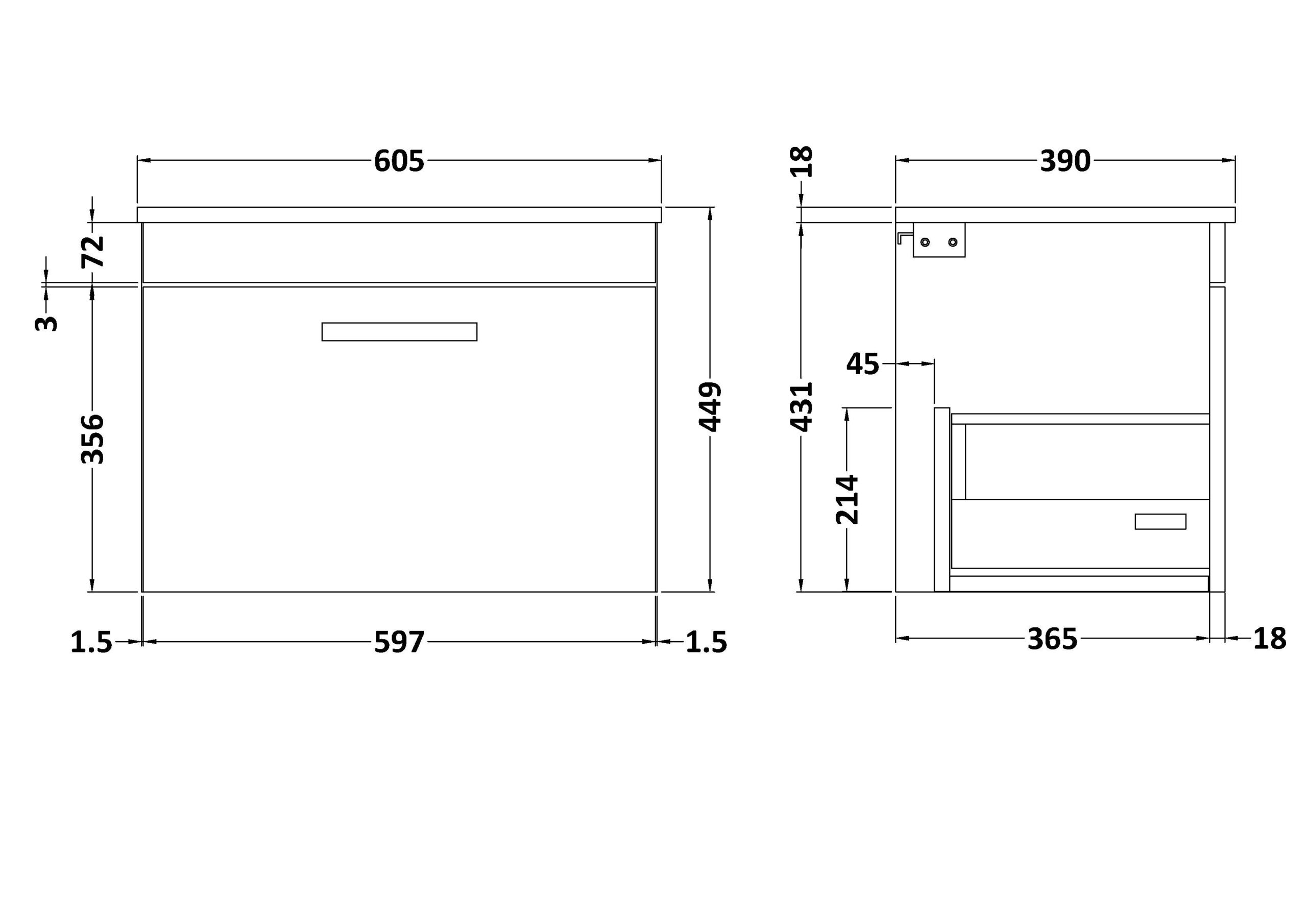 Nuie 600mm Wall Hung Cabinet With Worktop ATH077W - Image 2