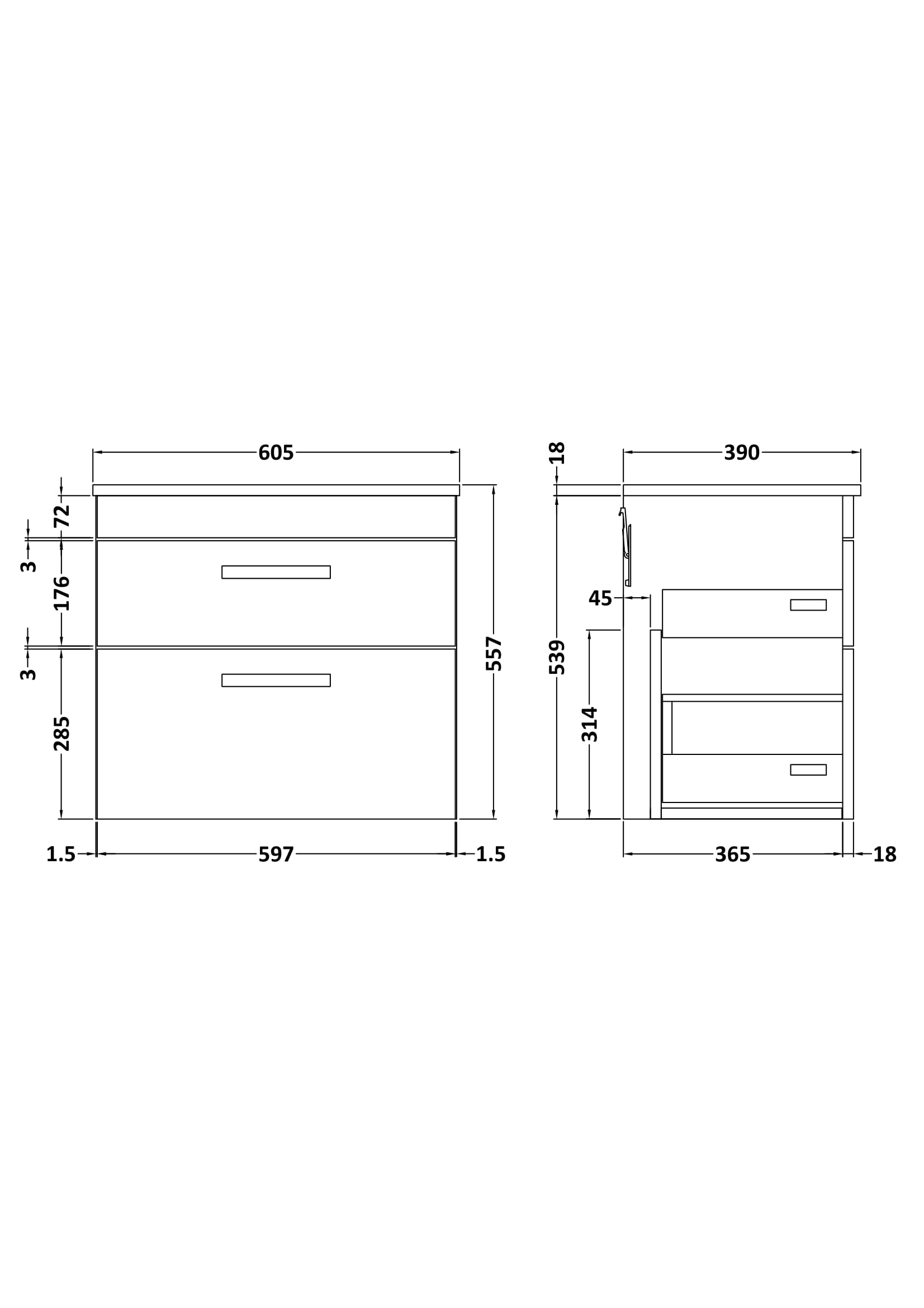 Nuie 600mm Wall Hung Cabinet With Worktop ATH078W - Image 2