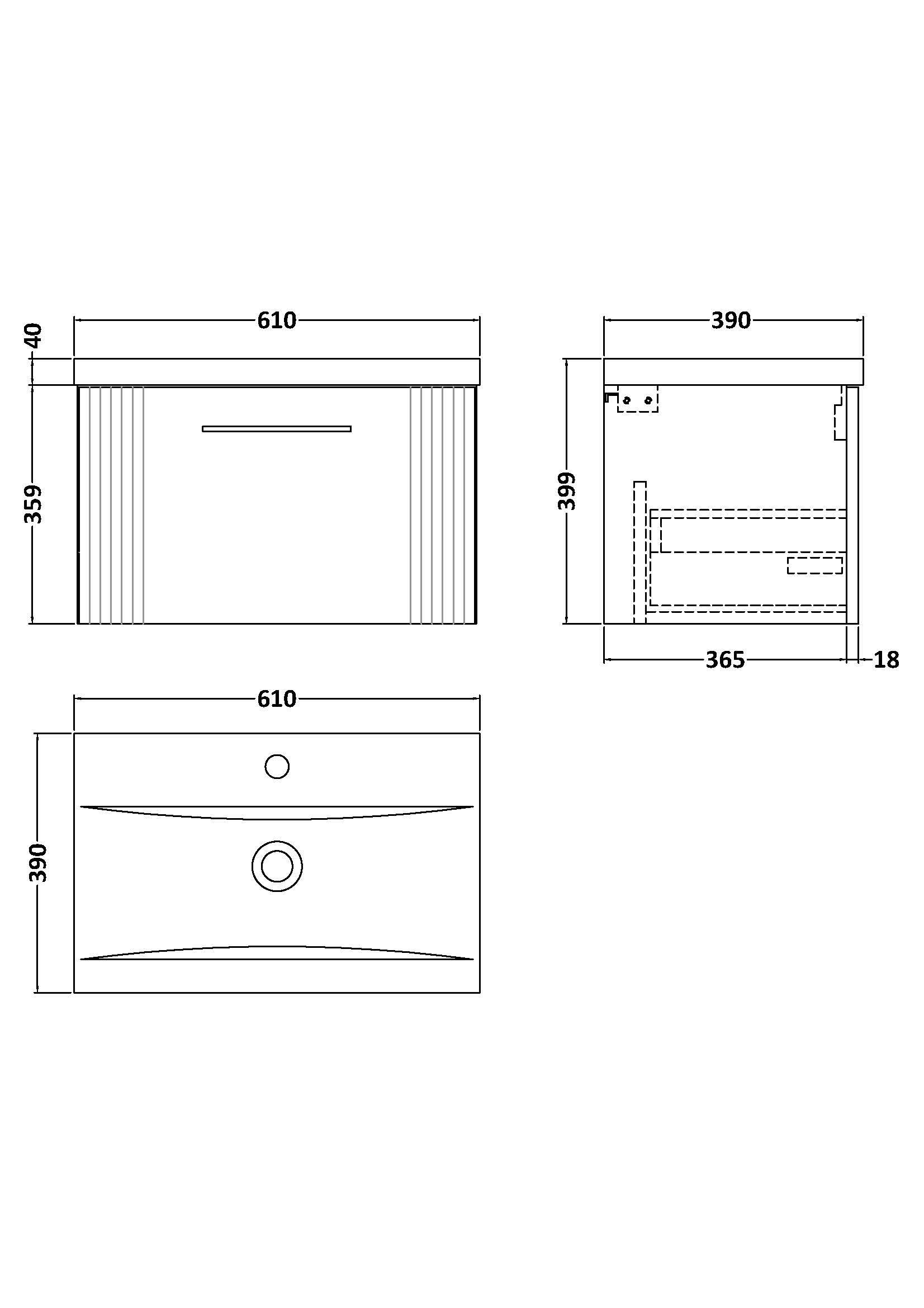 Nuie 600mm Wall Hung Single Drawer Vanity & Basin 1 DPF294A - Image 3