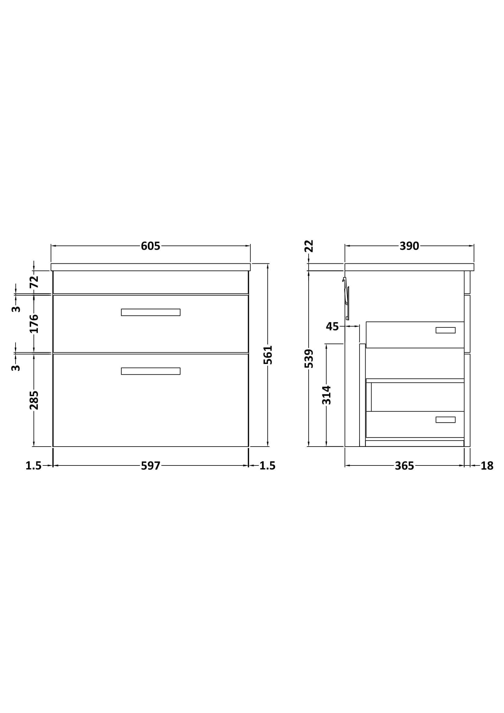 Nuie 600mm Wall Hung Vanity With Grey Worktop ATH047LBG - Image 2