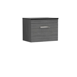Nuie 600mm Wall Hung Vanity With Sparkling Black Worktop ATH039LSB