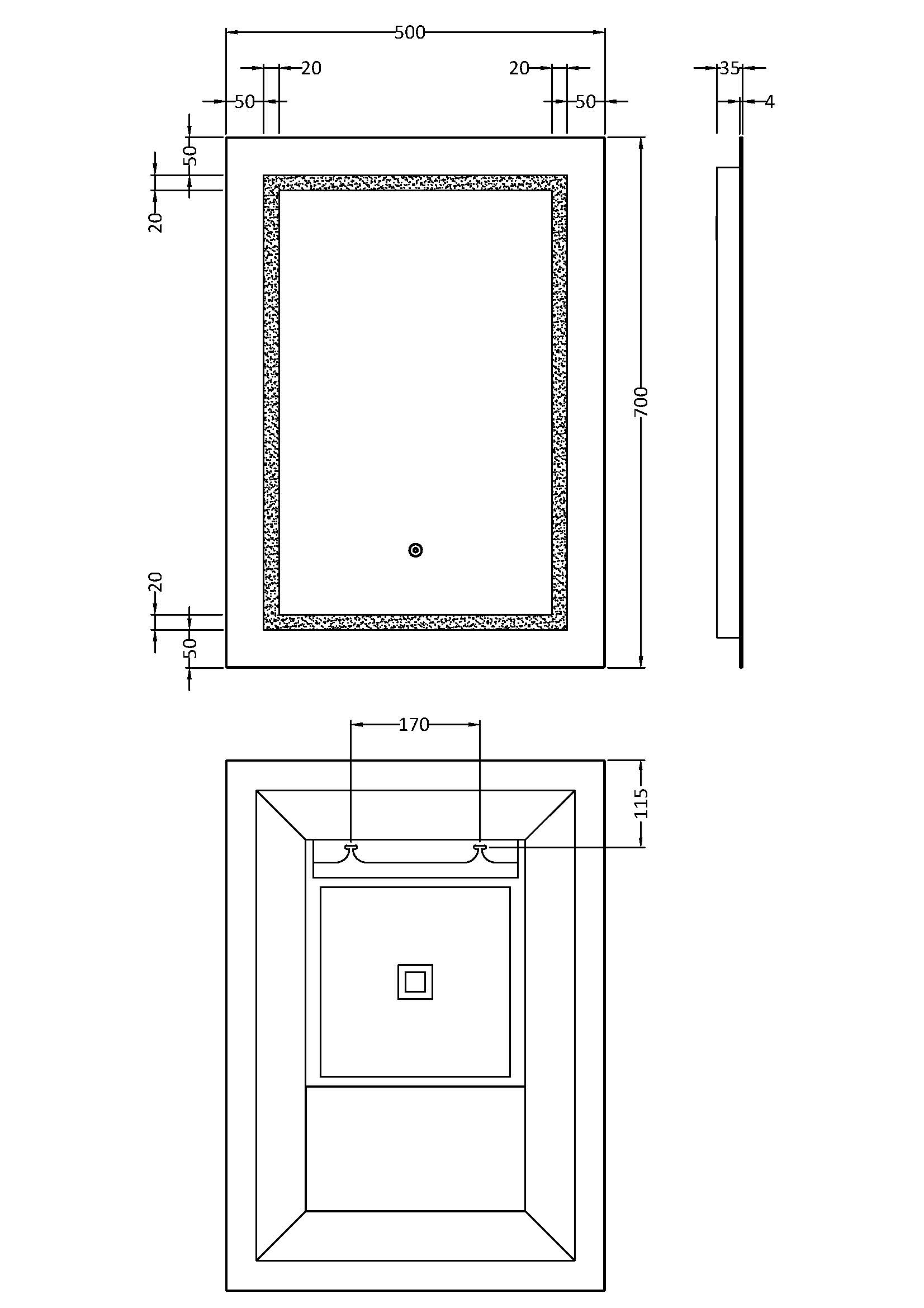 Nuie 700 x 500 Touch Sensor Mirror LQ505 - Image 2