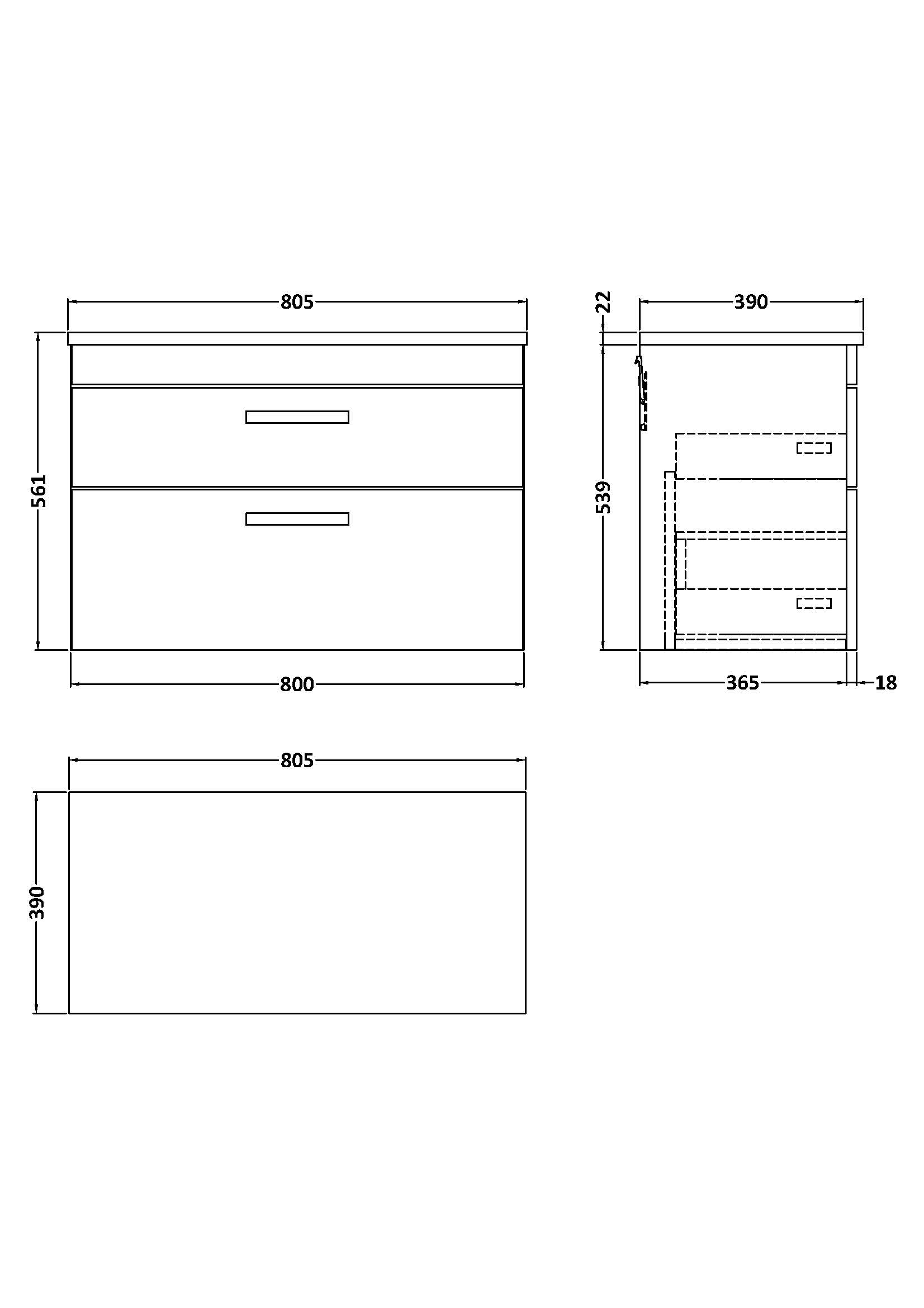 Nuie 800 Wall Hung 2-Drawer Unit & Laminate Worktop ATH067LCM - Image 2