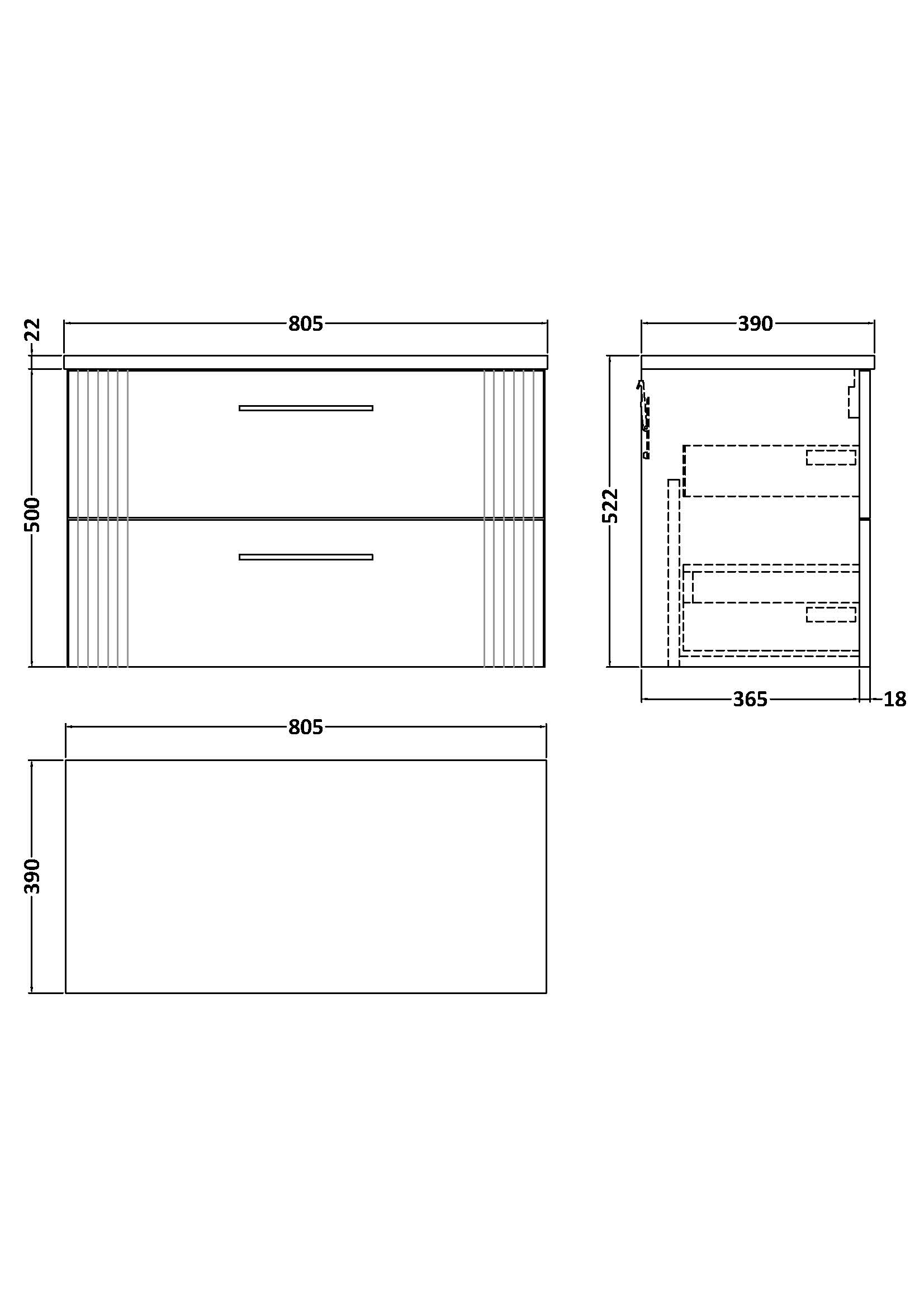 Nuie 800 Wall Hung 2-Drawer Vanity & Laminate Worktop DPF395LCM - Image 2