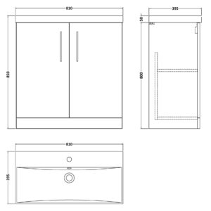 Nuie 800mm Floor Standing 2 Door Vanity & Basin 3 ARN505D