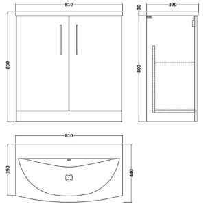 Nuie 800mm Floor Standing 2 Door Vanity & Basin 4 ARN2205G