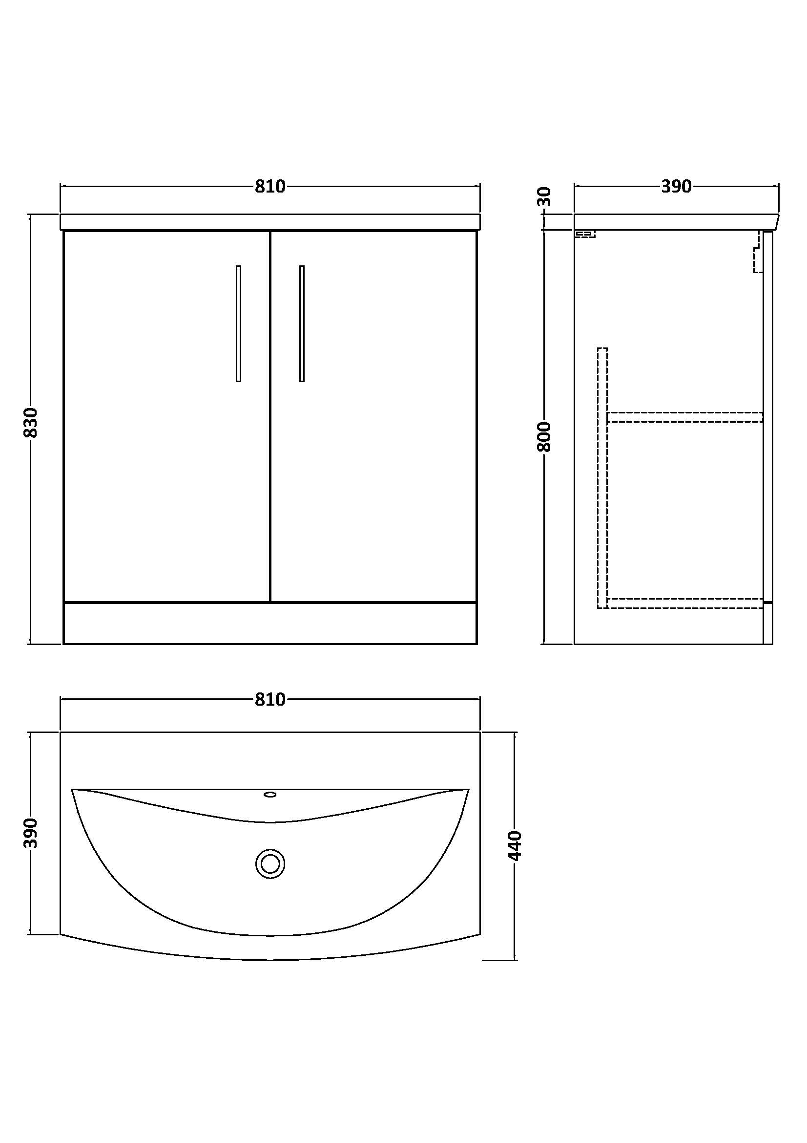 Nuie 800mm Floor Standing 2 Door Vanity & Basin 4 ARN2205G