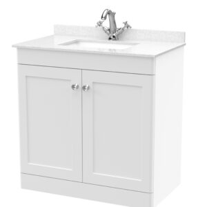 Nuie 800mm Floor Standing 2 Door Vanity & Marble Top 1TH CLC126WS1