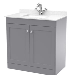 Nuie 800mm Floor Standing 2 Door Vanity & Marble Top 1TH CLC226WS1