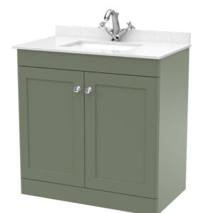 Nuie 800mm Floor Standing 2 Door Vanity & Marble Top 1TH CLC826WS1