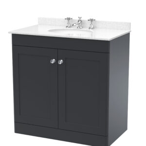 Nuie 800mm Floor Standing 2 Door Vanity & Marble Top 3TH CLC1426WR3