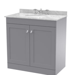 Nuie 800mm Floor Standing 2 Door Vanity & Marble Top 3TH CLC226GR3