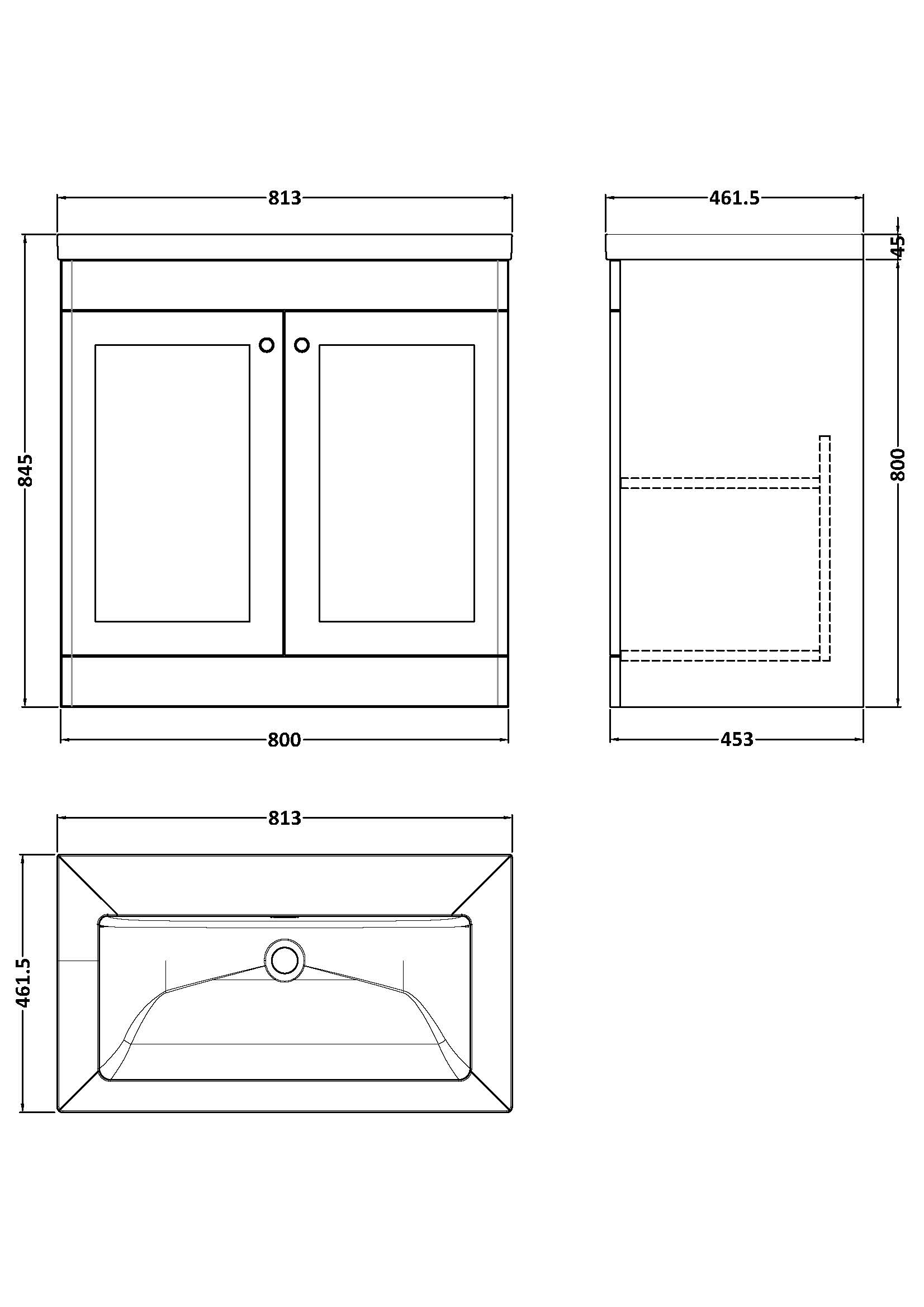 Nuie 800mm Floor Standing 2-Door Vanity with Basin - 0 Tap Hole CLC826K - Image 2